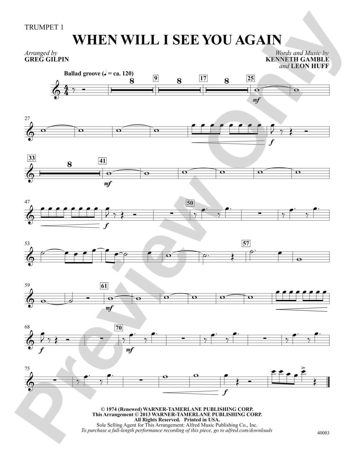 When Will I See You Again: 1st B-flat Trumpet: Choral SoundPax