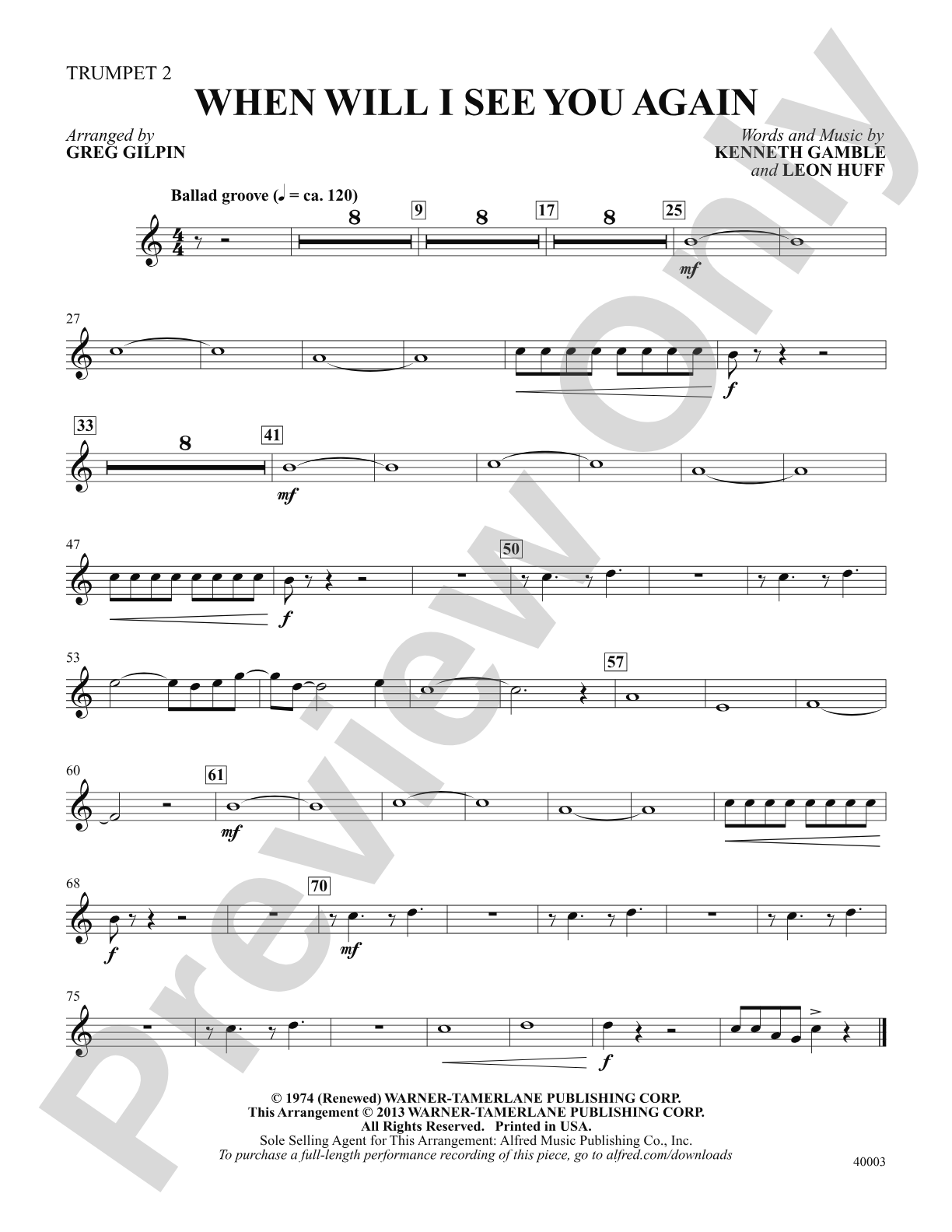 When Will I See You Again: 2nd B-flat Trumpet: Choral SoundPax