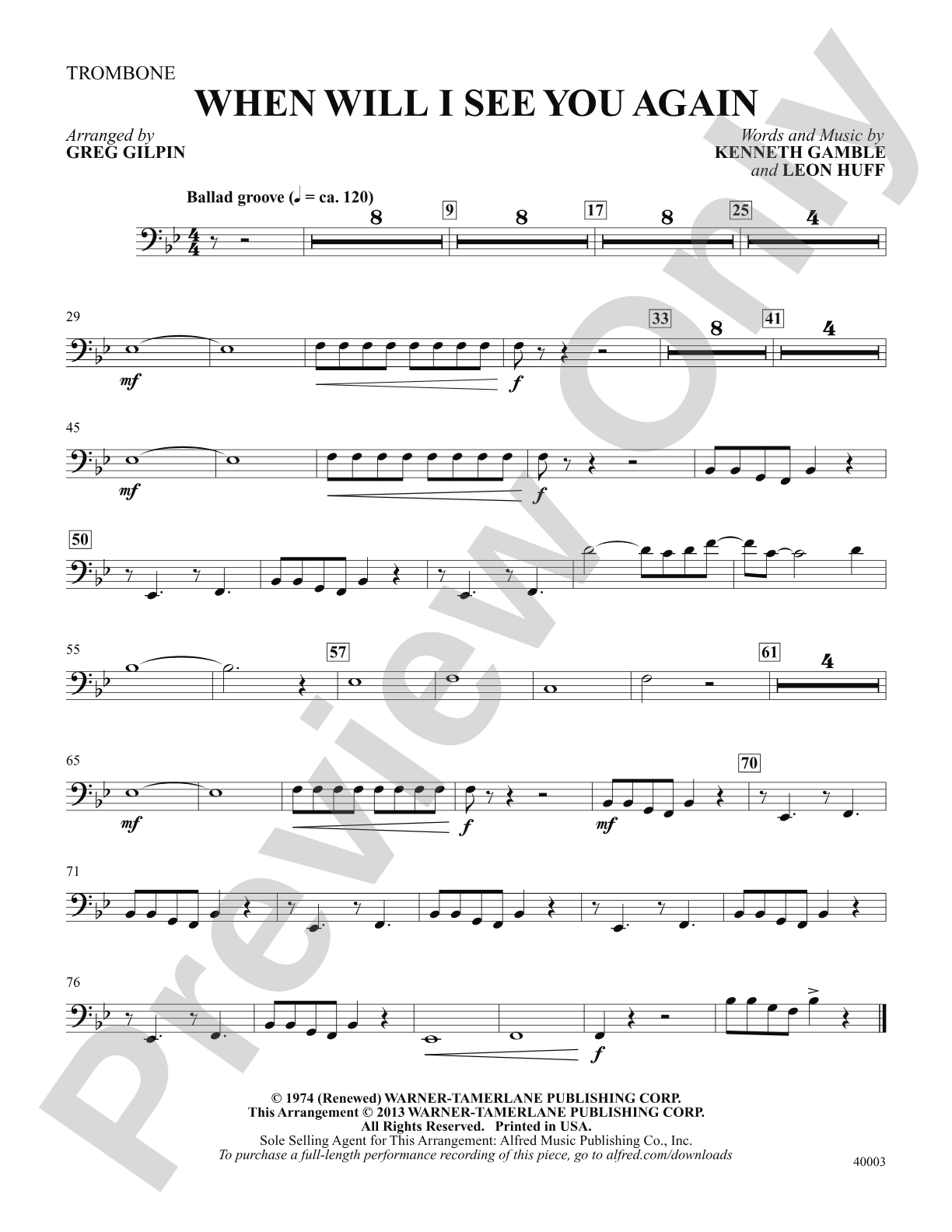 When Will I See You Again: 1st Trombone: Choral SoundPax