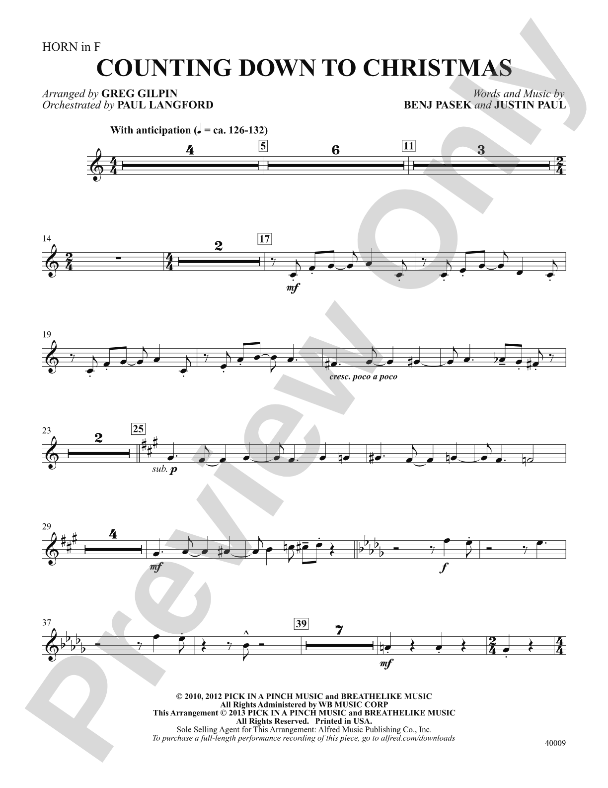 Counting Down to Christmas (from A Christmas Story: The Musical): 1st F Horn: Choral SoundPax