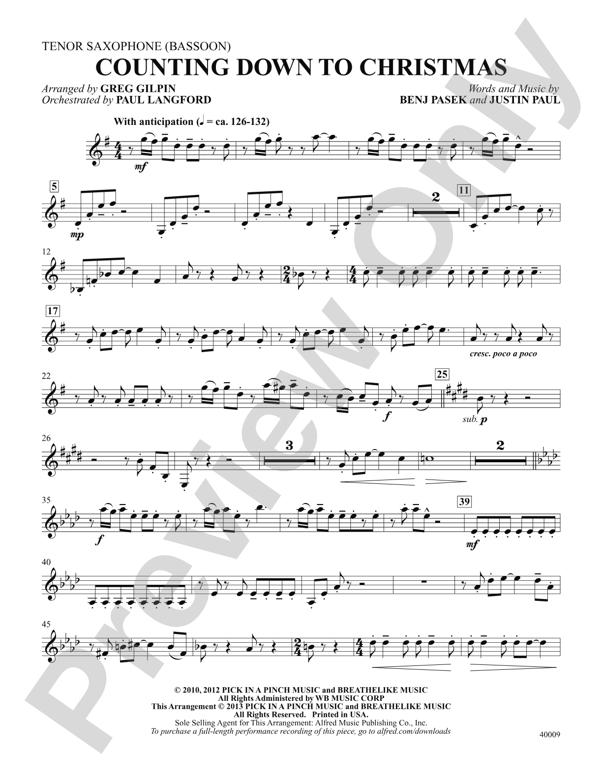 Counting Down to Christmas (from A Christmas Story: The Musical): B-flat Tenor Saxophone: Choral SoundPax