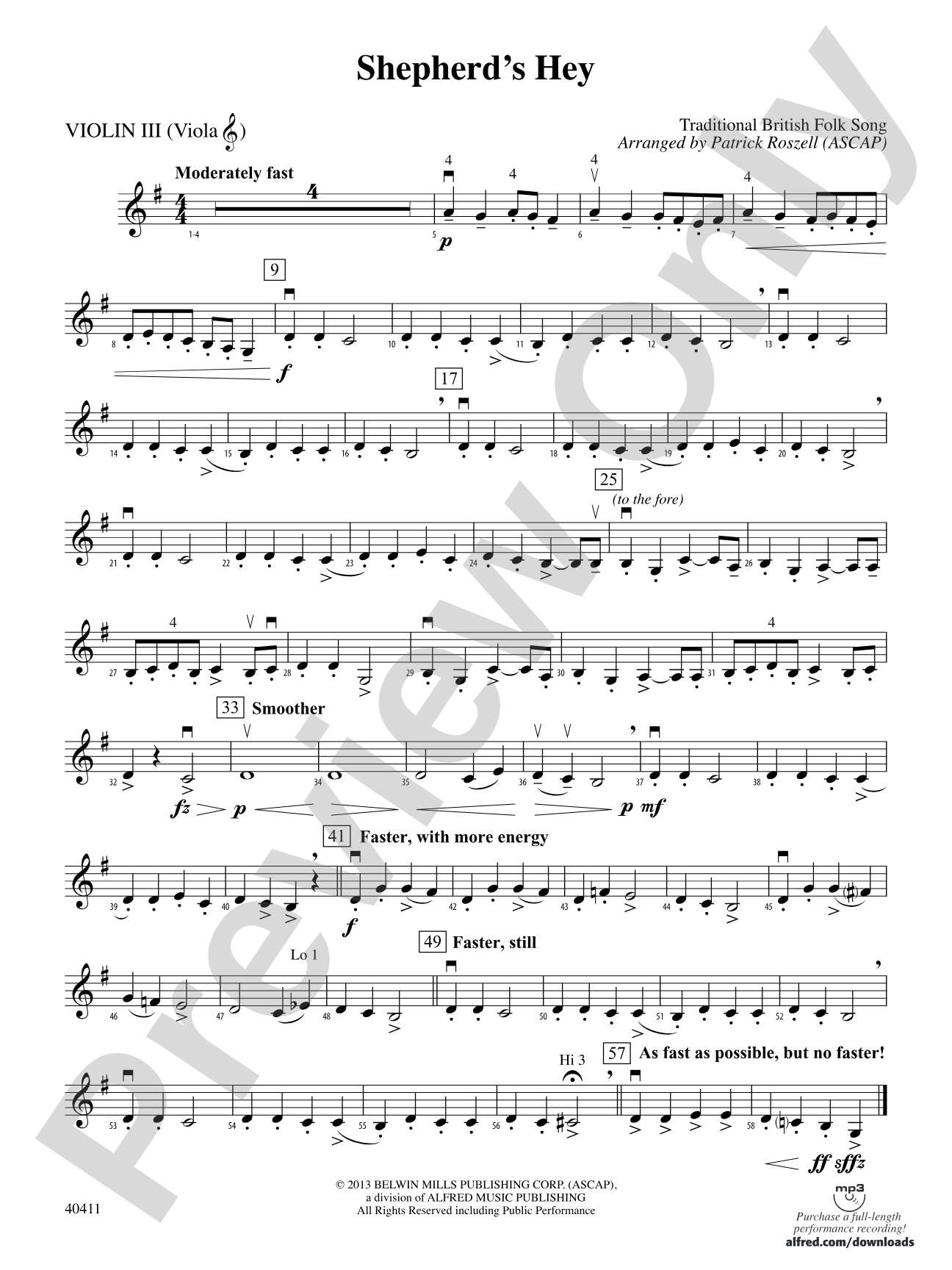 Shepherd's Hey: 3rd Violin (Viola [TC])