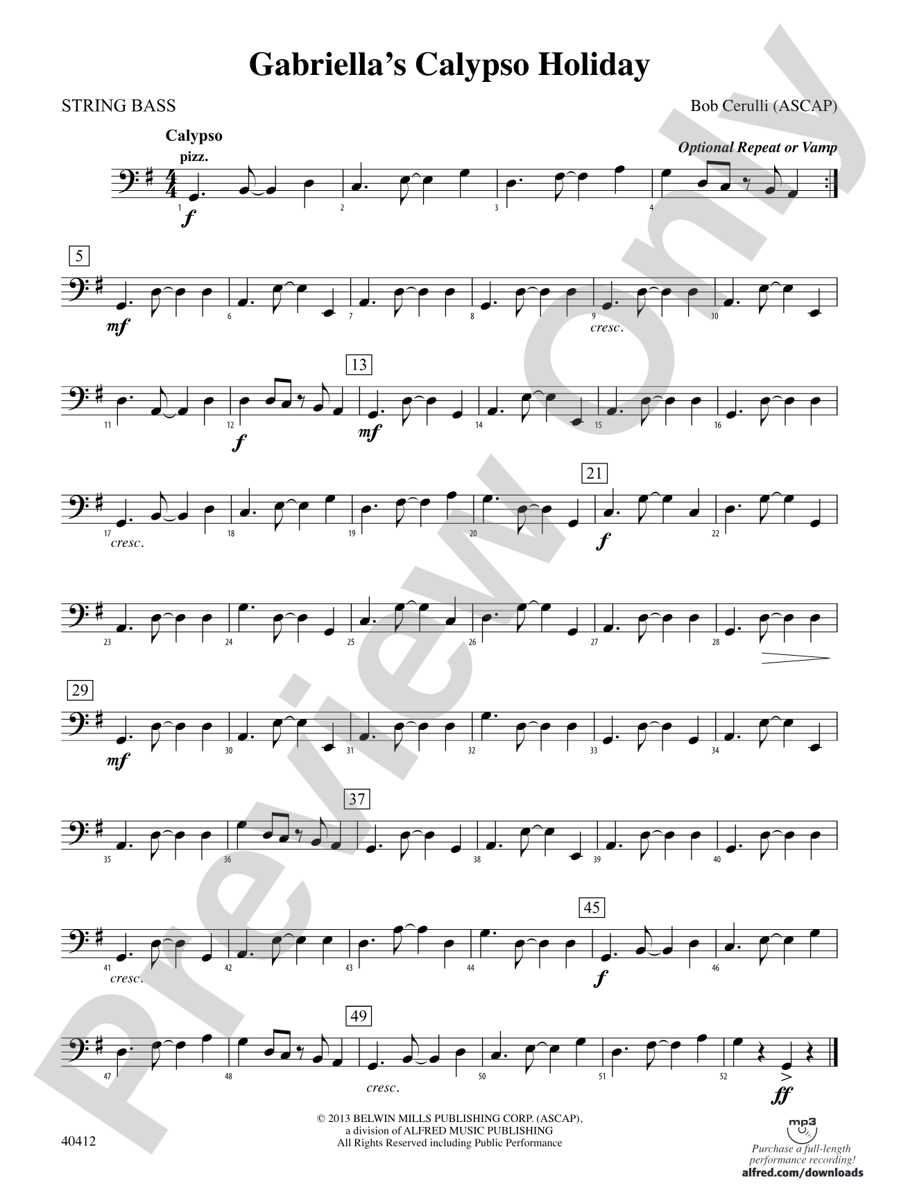 Gabriella's Calypso Holiday: String Bass