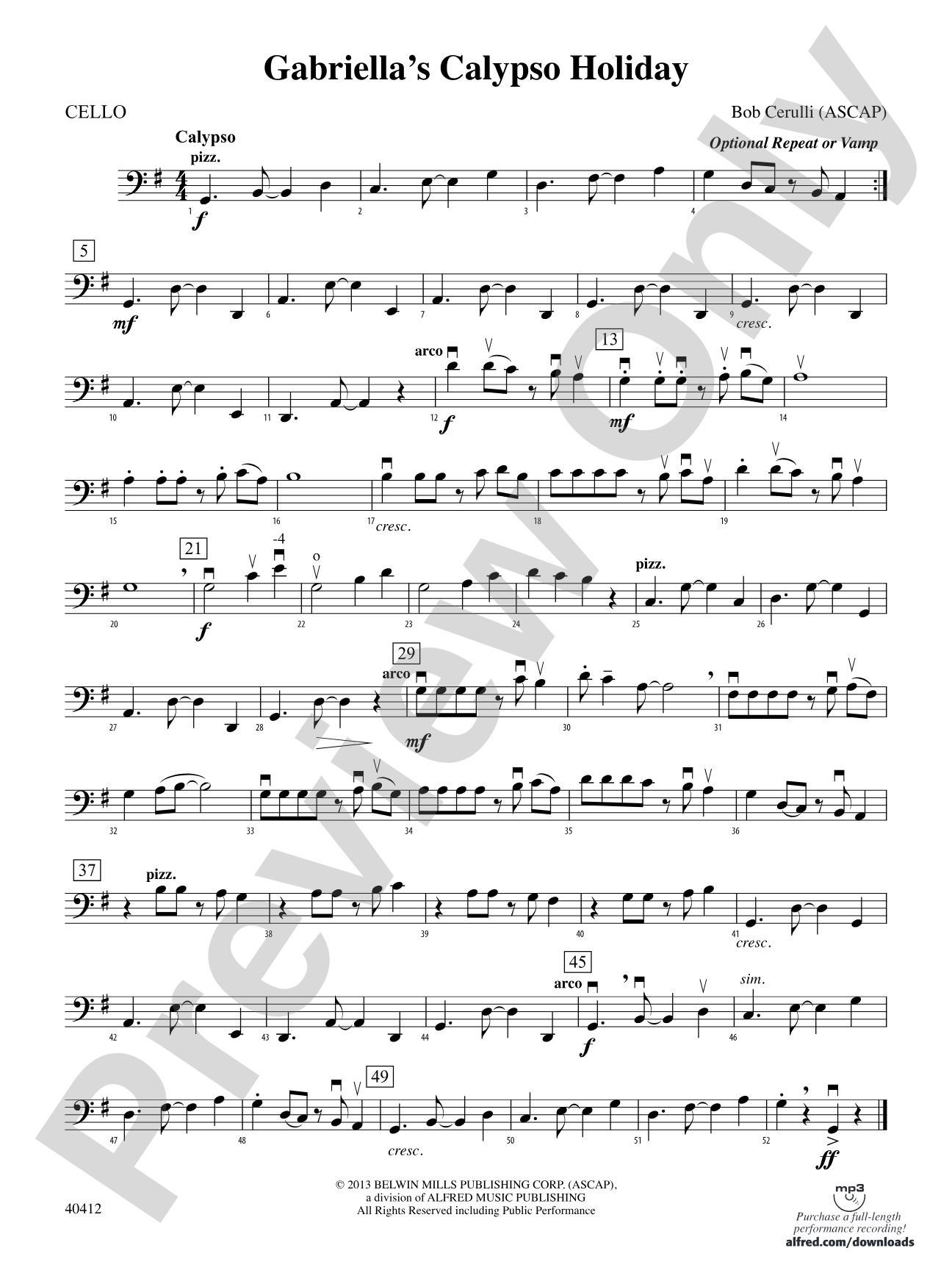Gabriella's Calypso Holiday: Cello