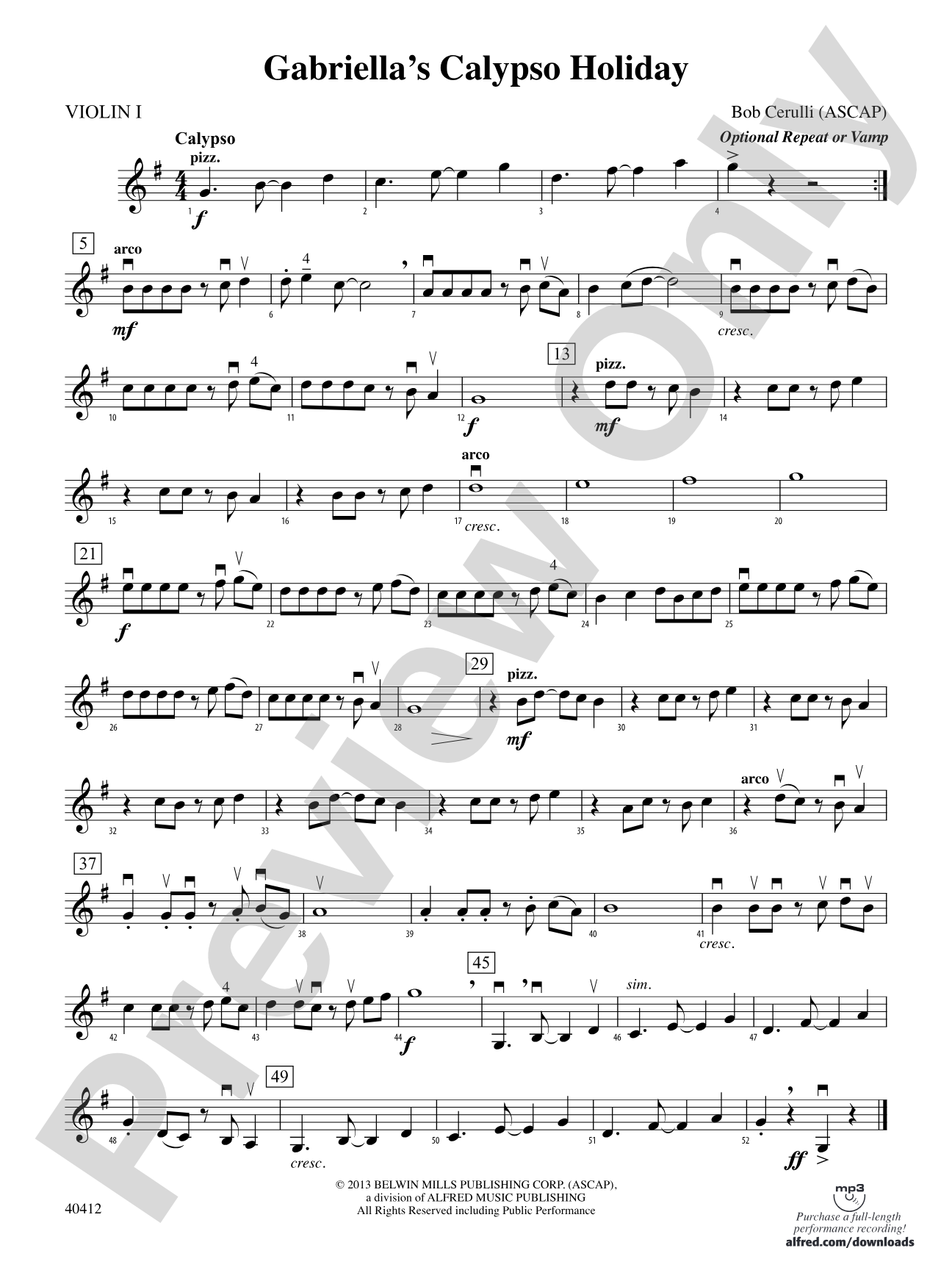 Gabriella's Calypso Holiday: 1st Violin