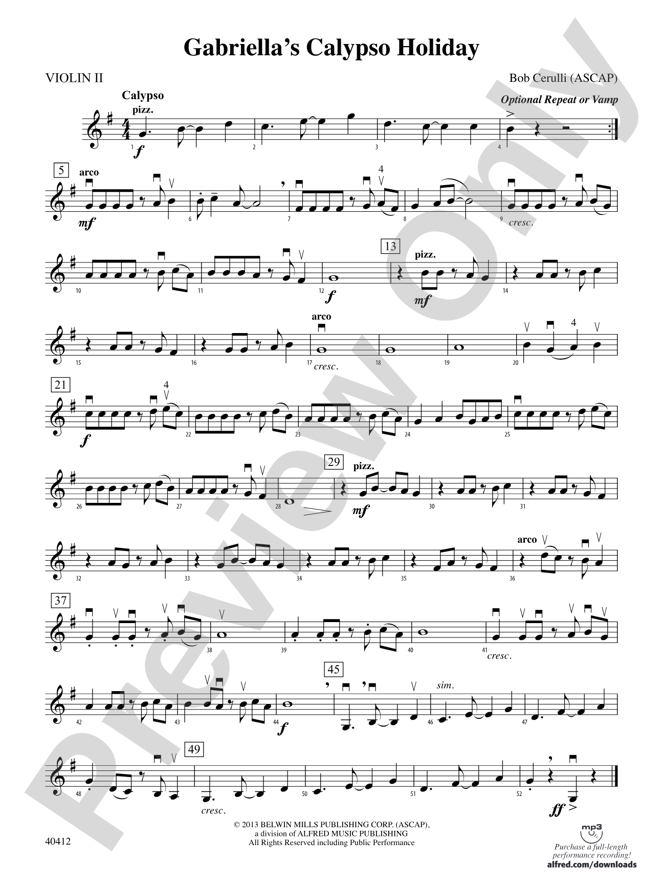Gabriella's Calypso Holiday: 2nd Violin