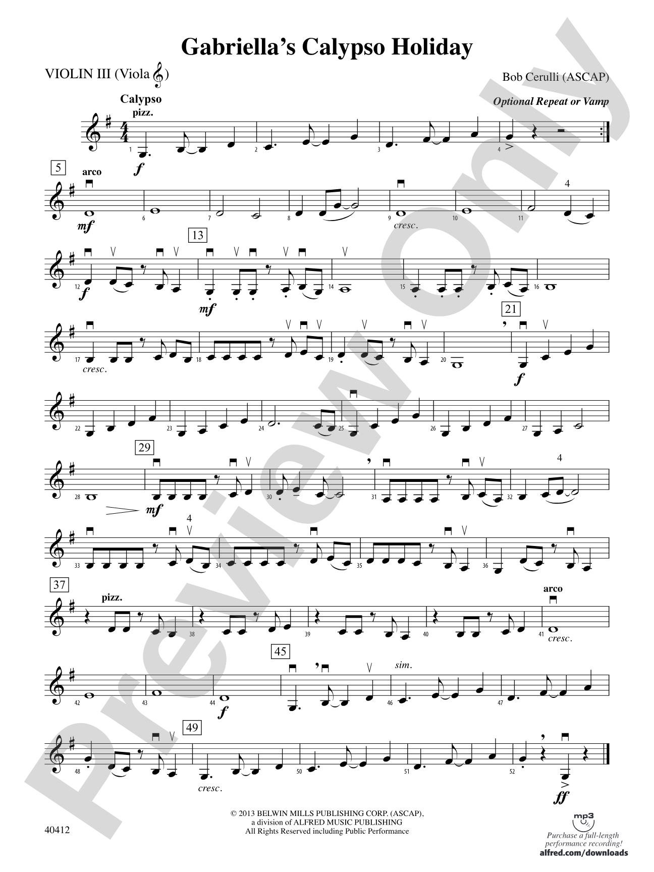 Gabriella's Calypso Holiday: 3rd Violin (Viola [TC])