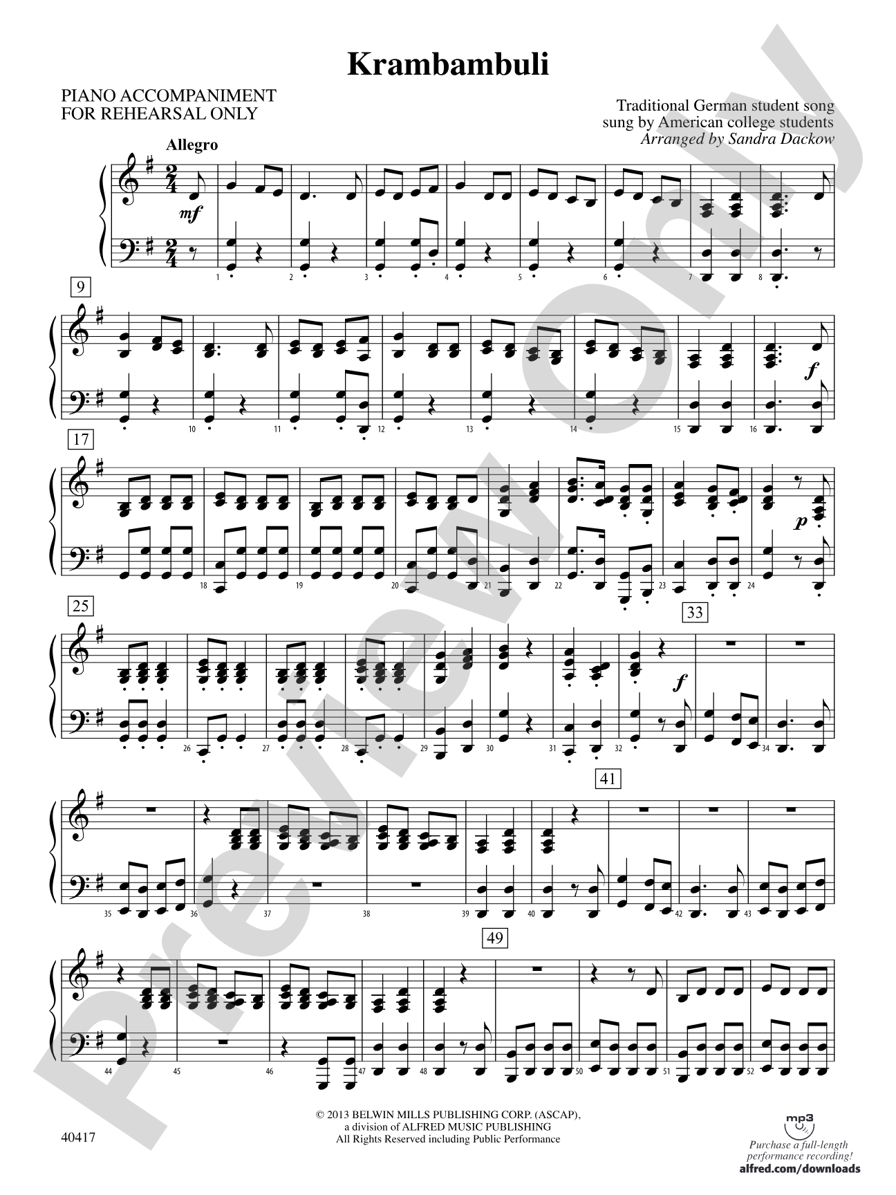 Krambambuli: Piano Accompaniment