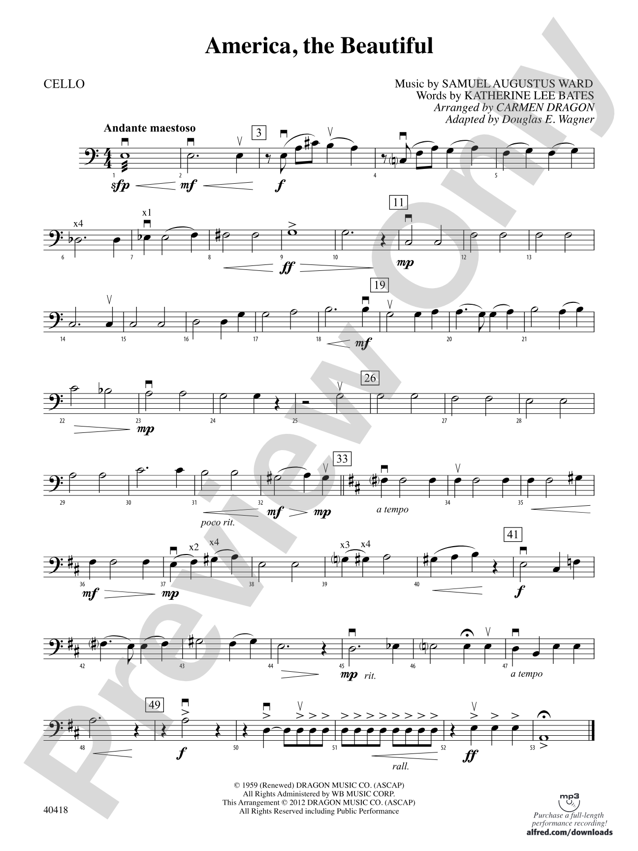 America, the Beautiful: Cello