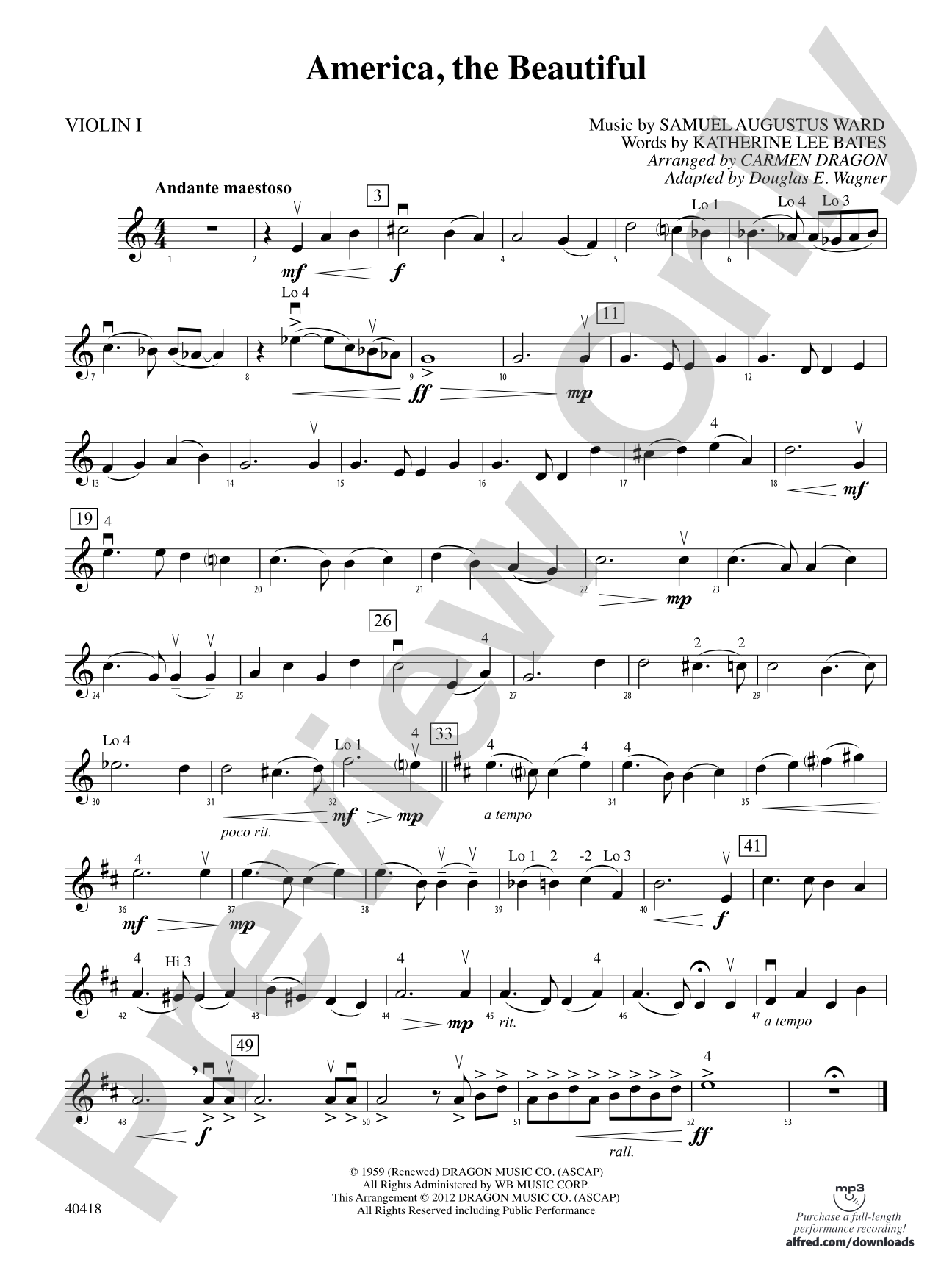 America, the Beautiful: 1st Violin