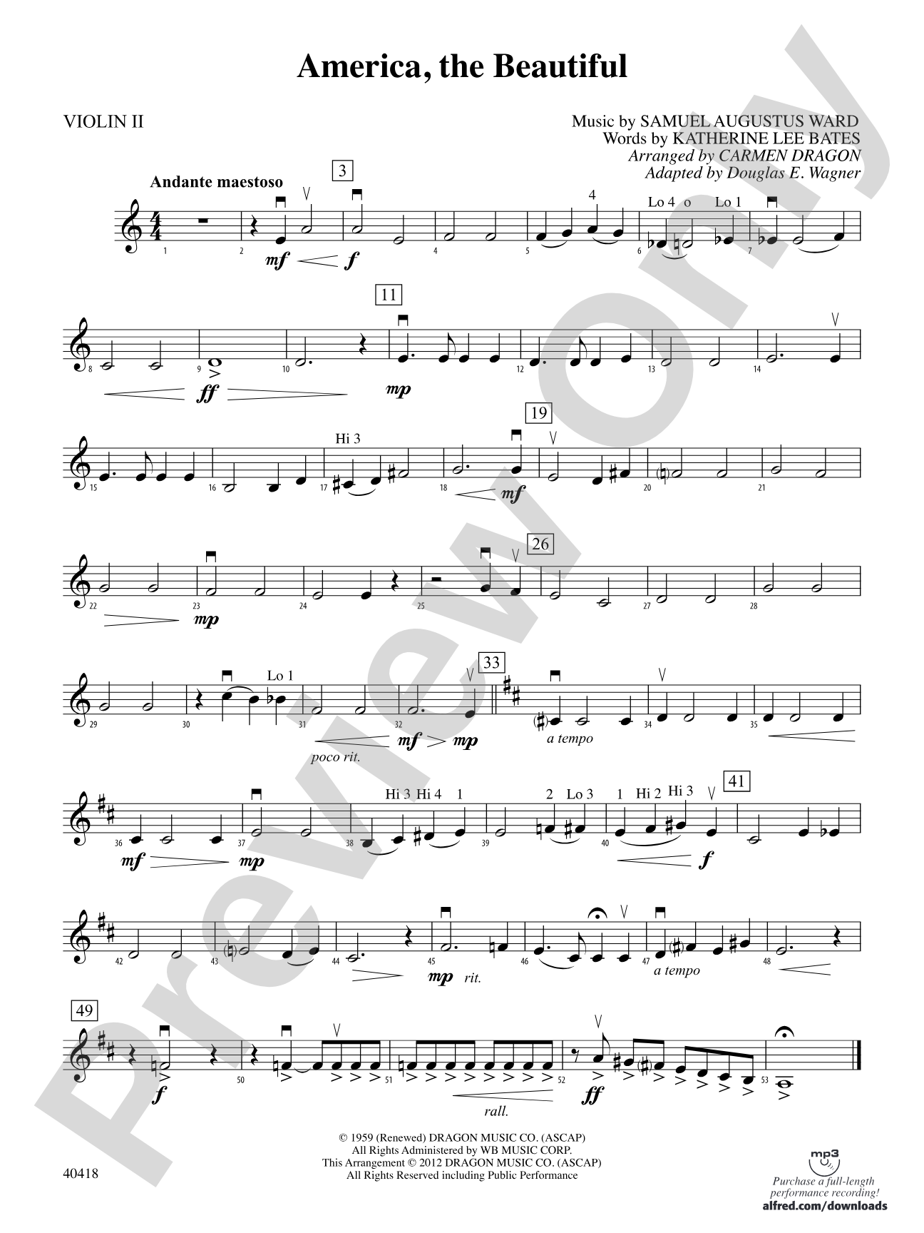 America, the Beautiful: 2nd Violin