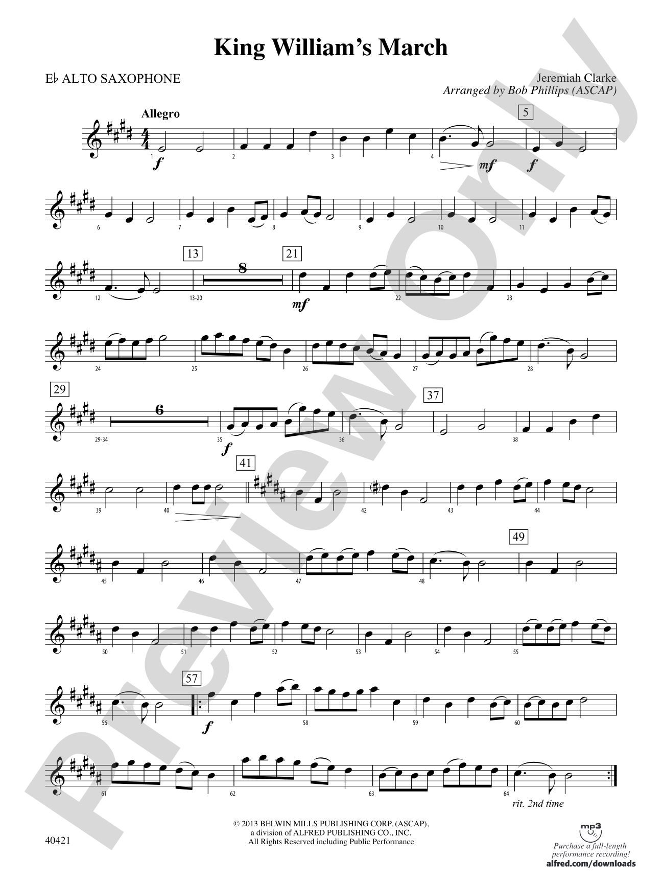 King William's March: E-flat Alto Saxophone