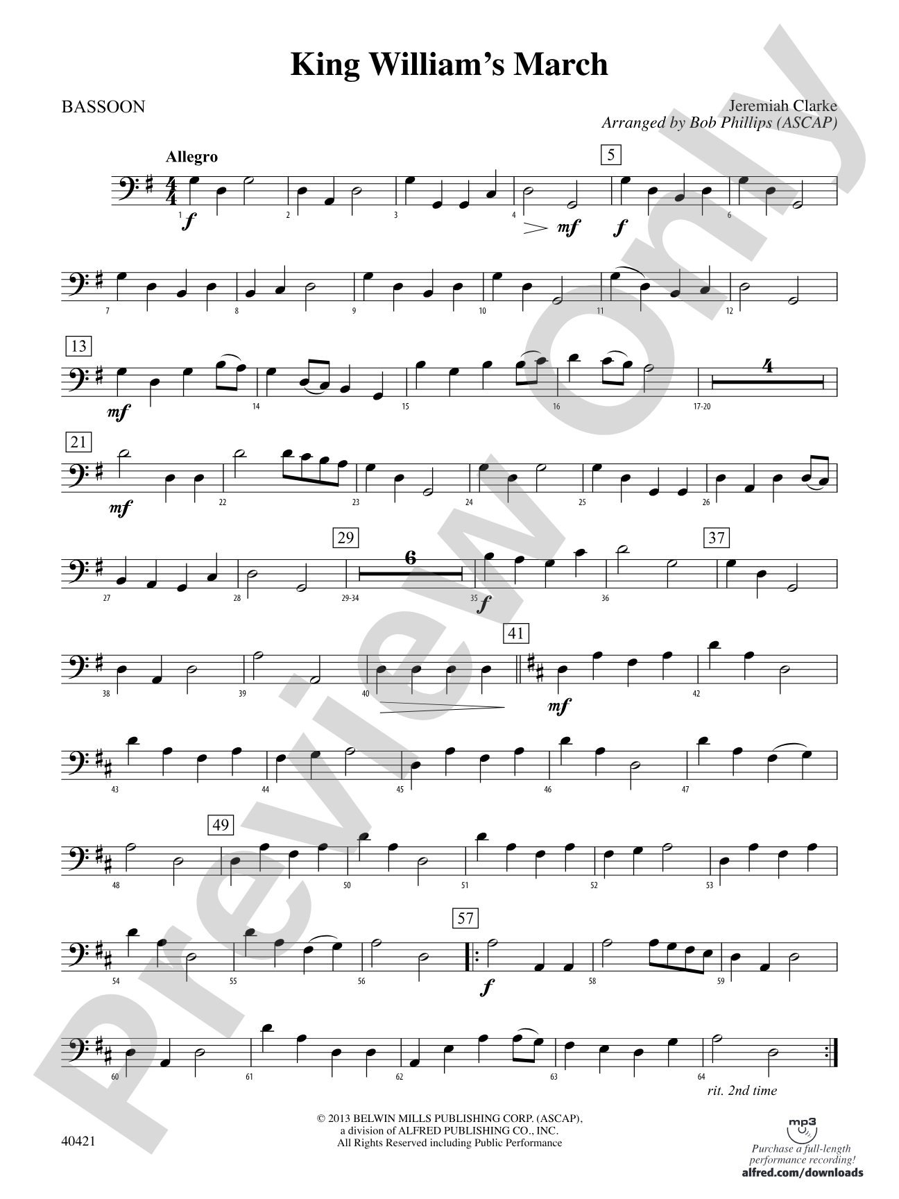 King William's March: Bassoon