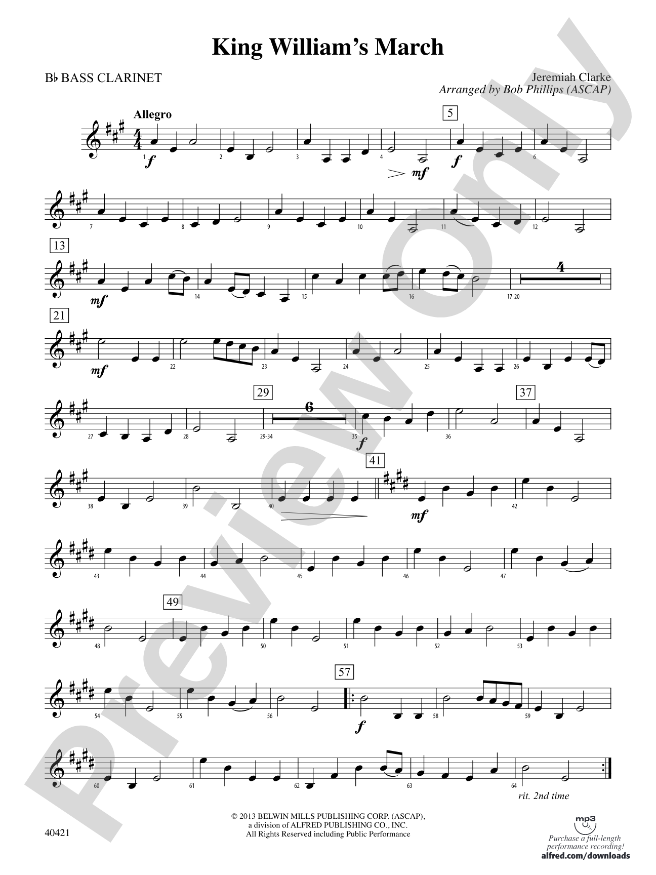 King William's March: B-flat Bass Clarinet