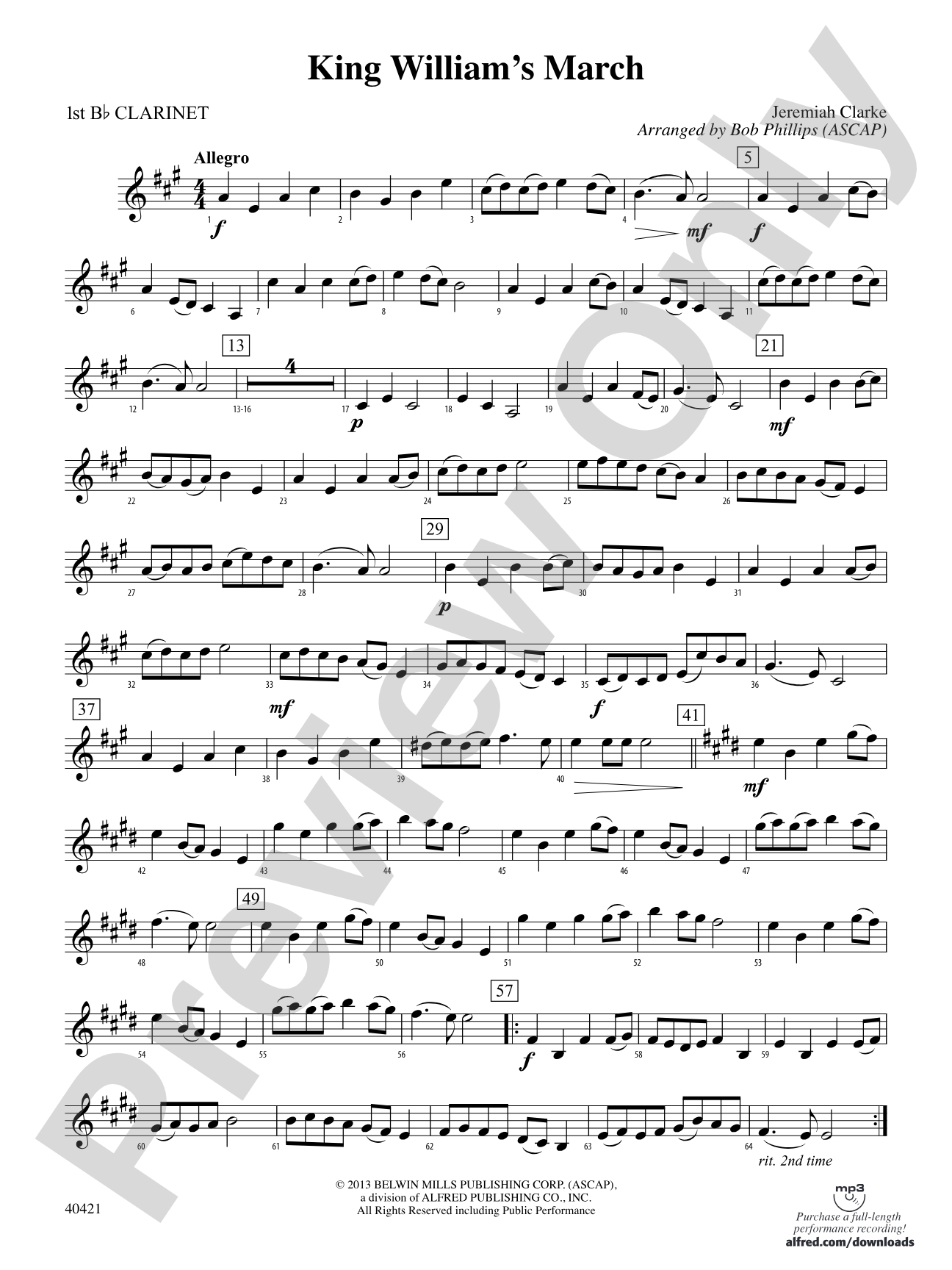 King William's March: 1st B-flat Clarinet