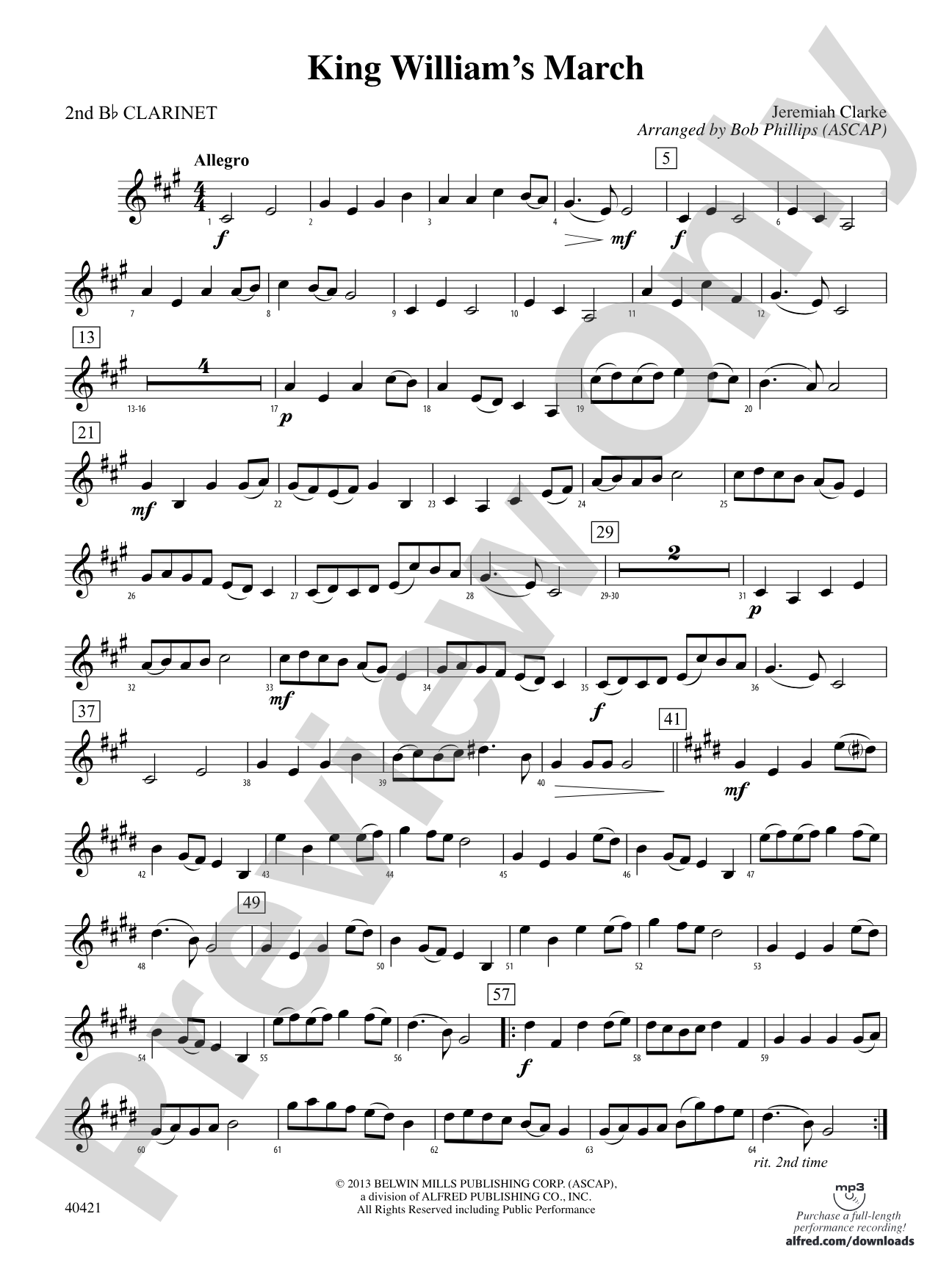 King William's March: 2nd B-flat Clarinet