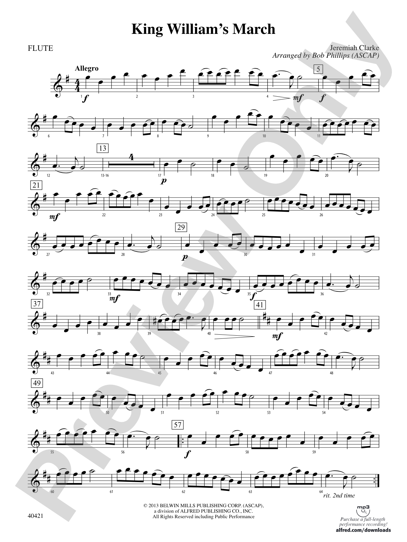 King William's March: Flute