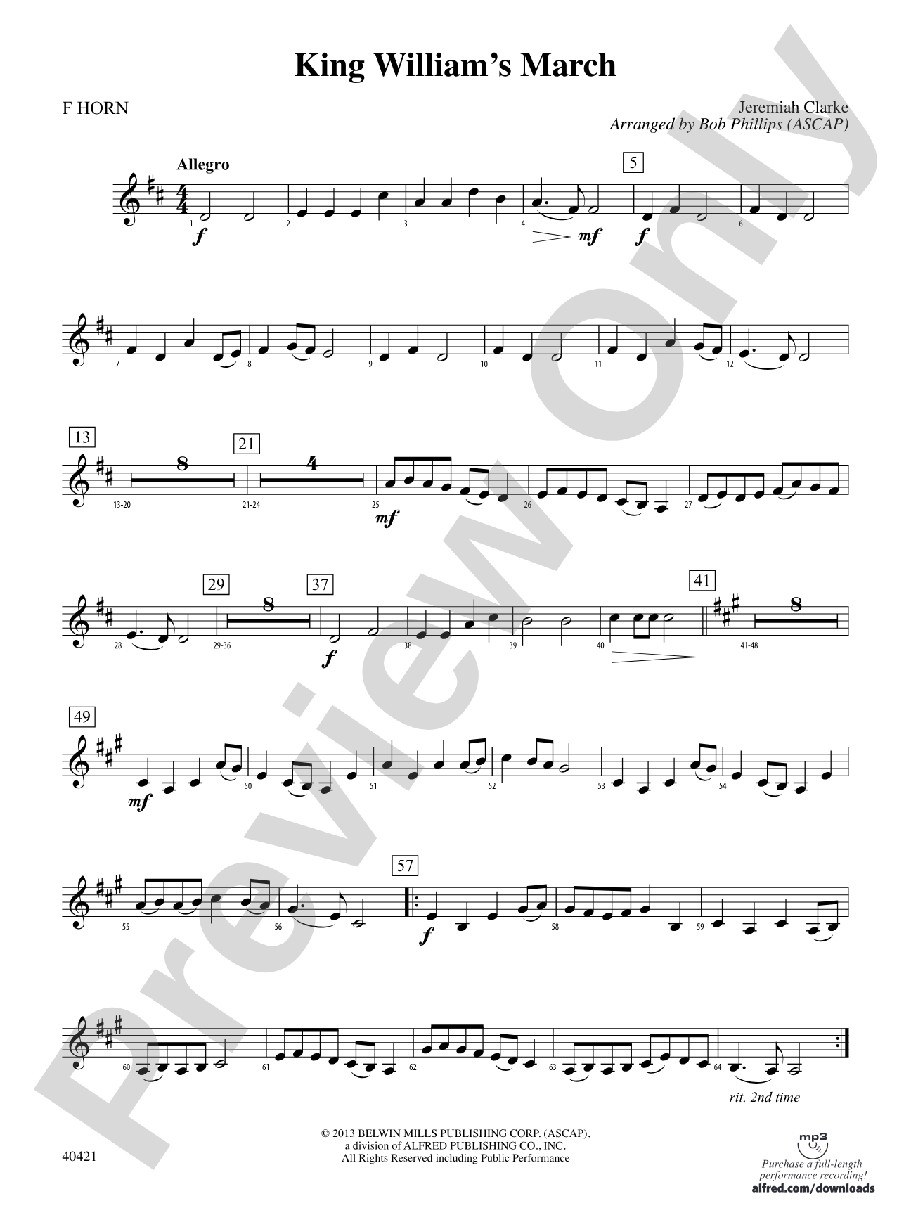 King William's March: 1st F Horn