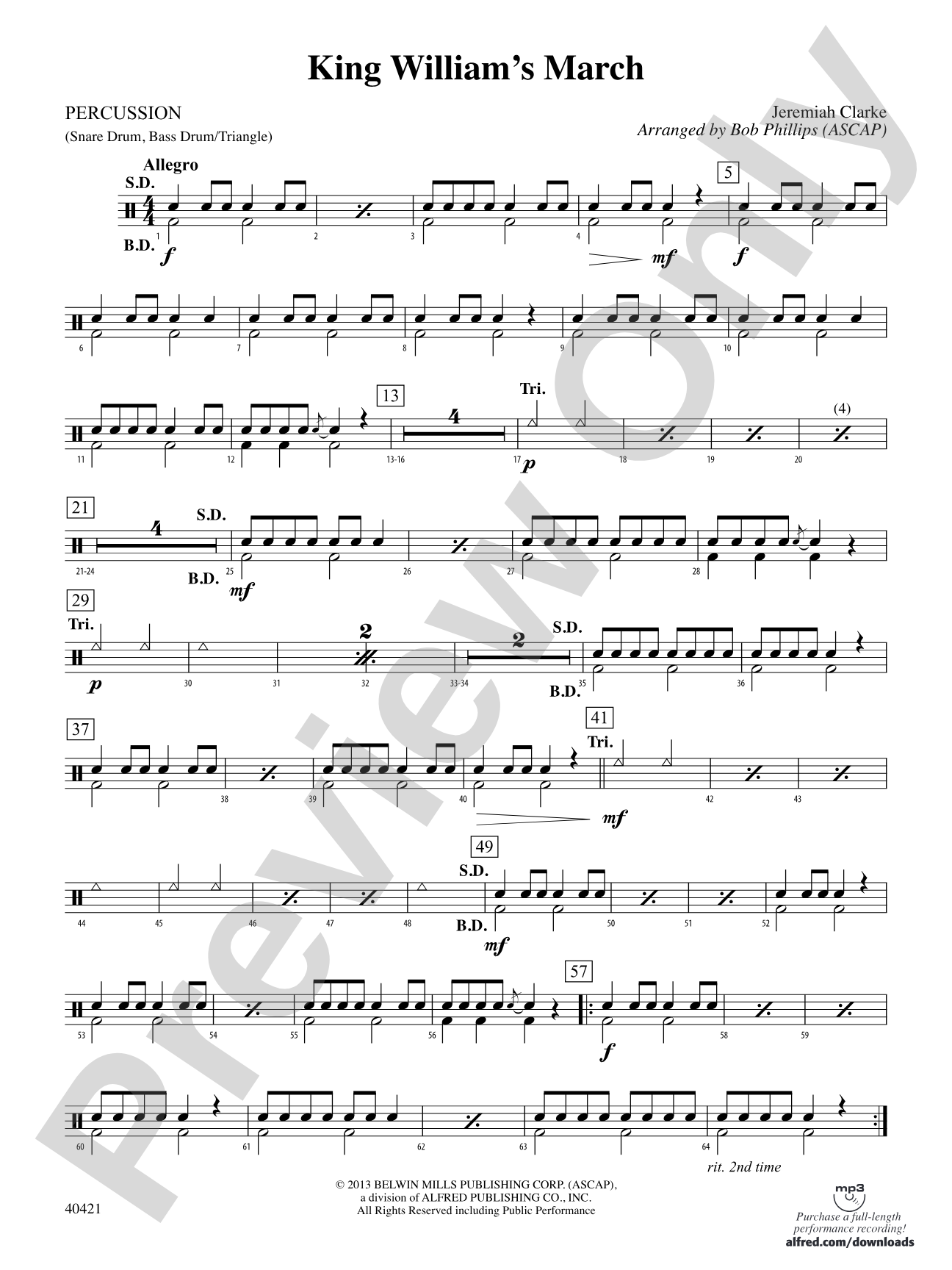 King William's March: 1st Percussion