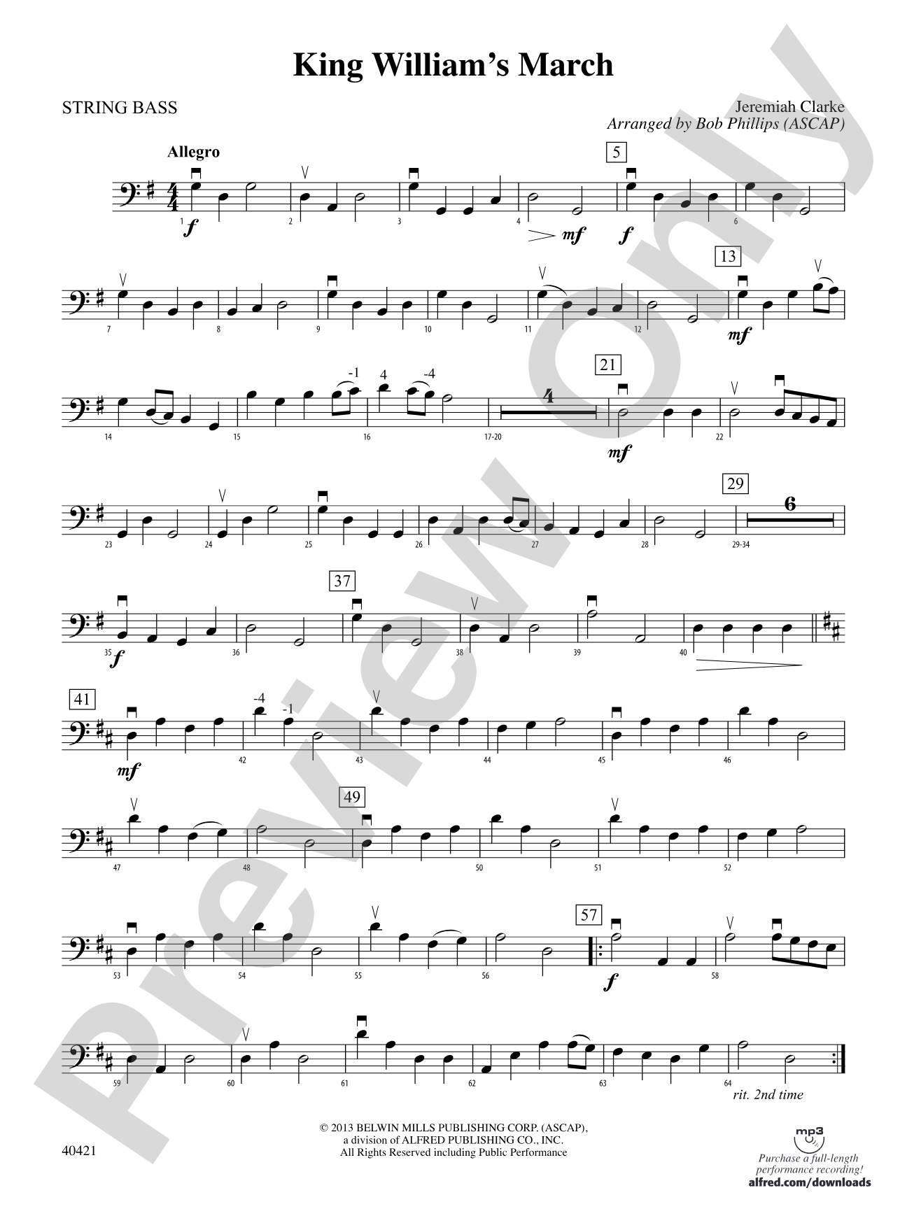 King William's March: String Bass