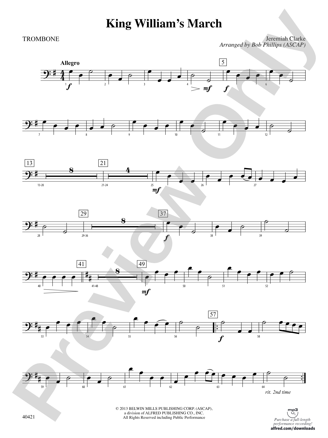 King William's March: 1st Trombone