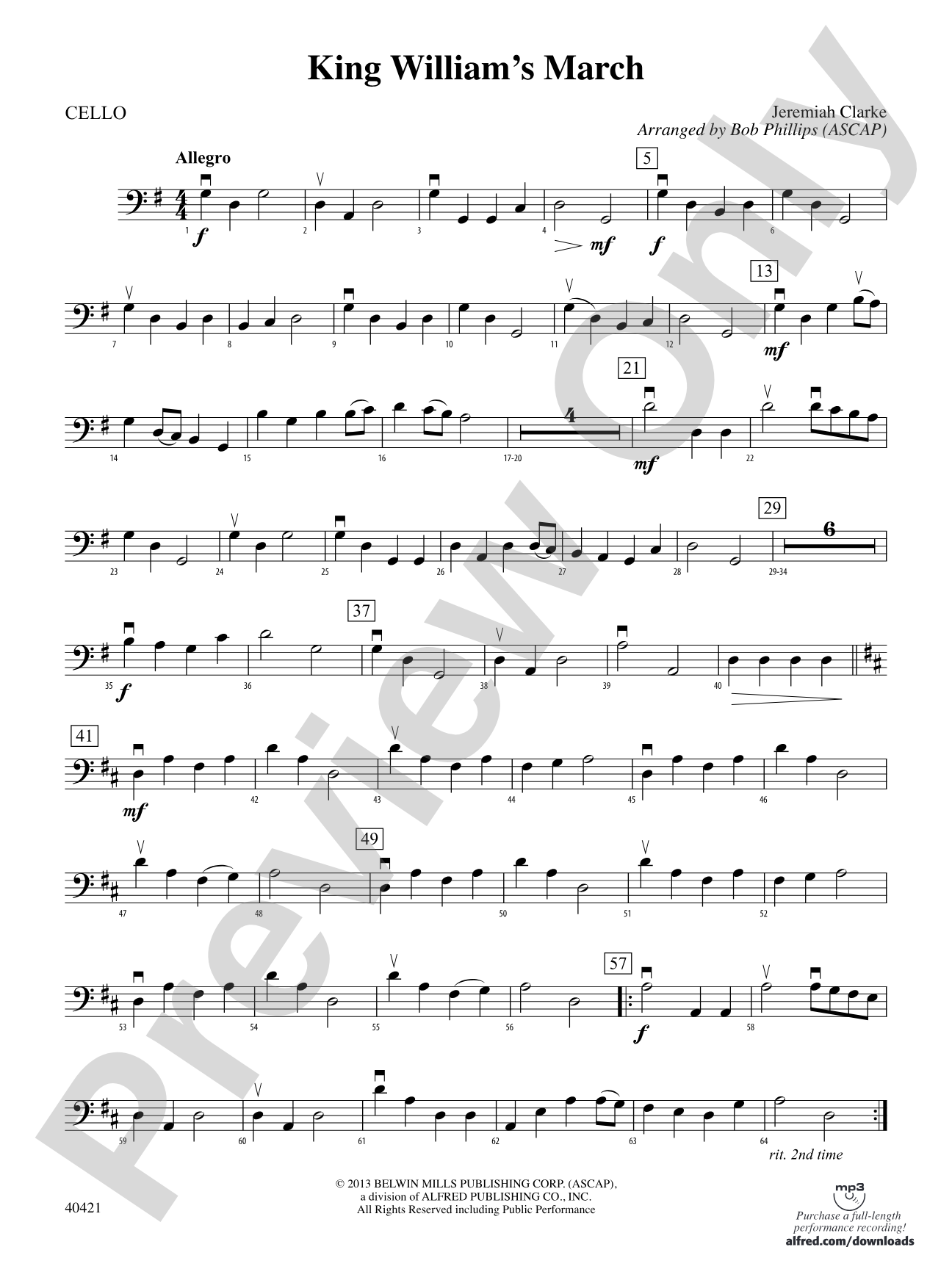 King William's March: Cello