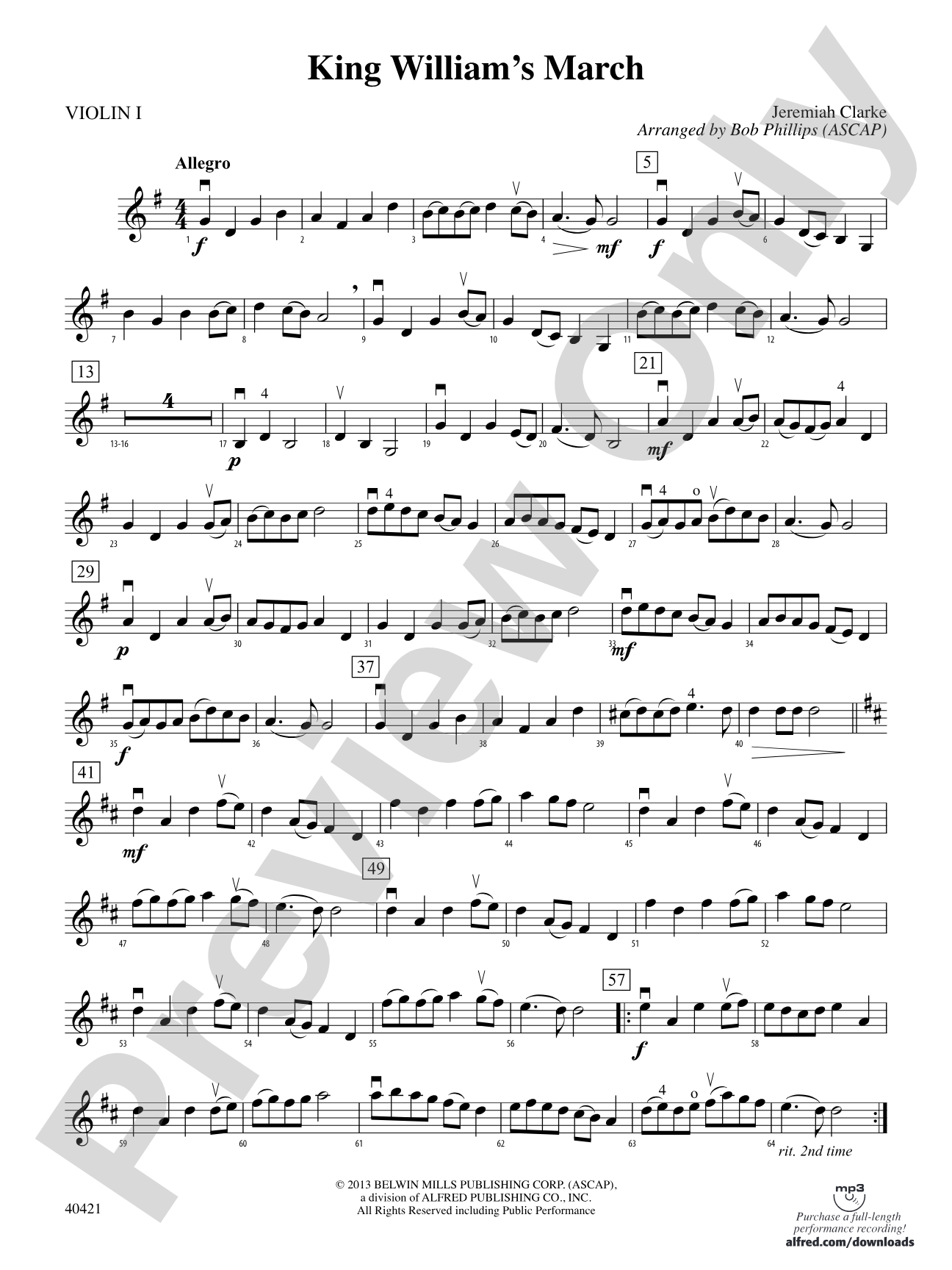 King William's March: 1st Violin