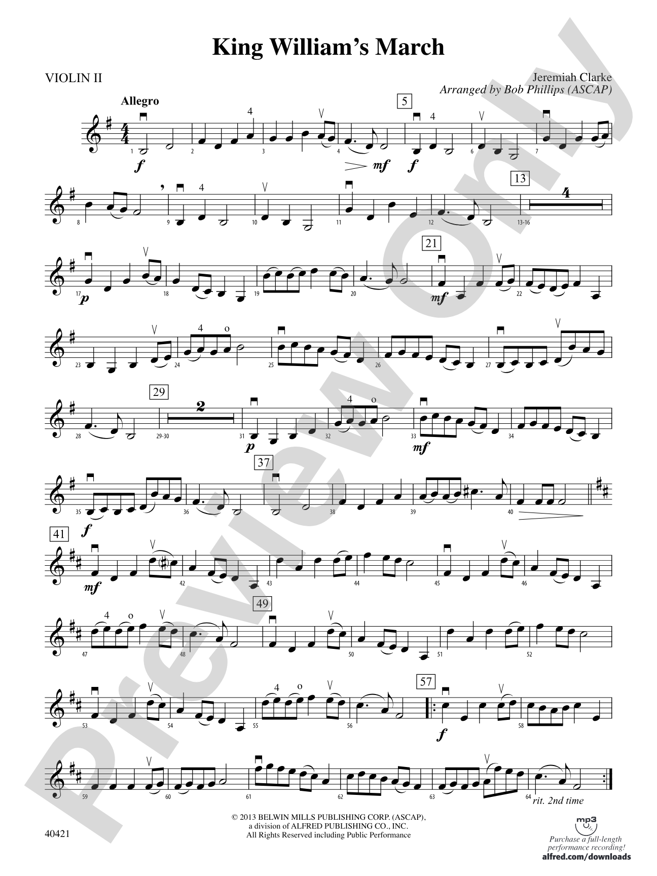King William's March: 2nd Violin