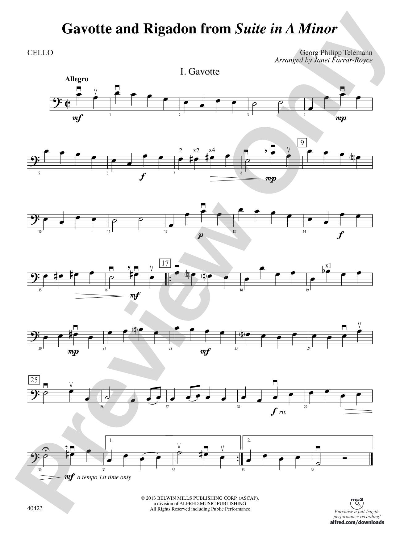 "Gavotte" and "Rigadon" from Suite in A Minor: Cello