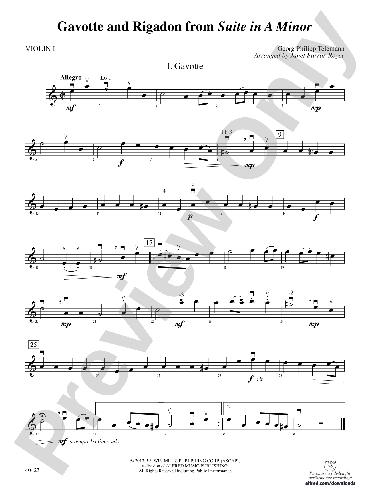 "Gavotte" and "Rigadon" from Suite in A Minor: 1st Violin