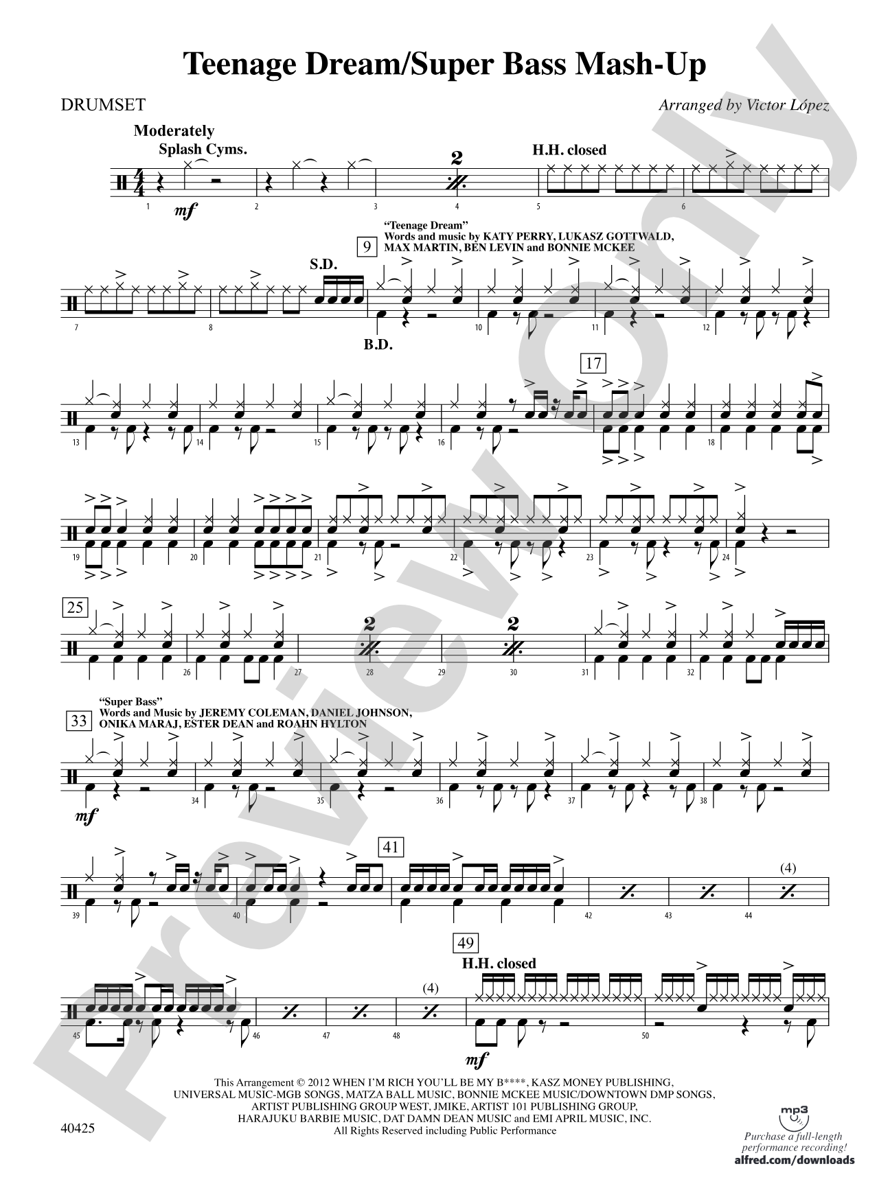 Teenage Dream / Super Bass Mash-Up: Drums