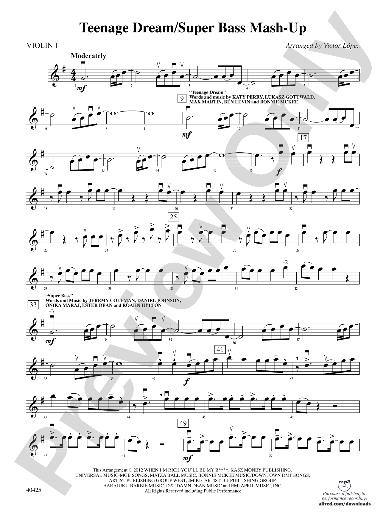 Teenage Dream / Super Bass Mash-Up: 1st Violin