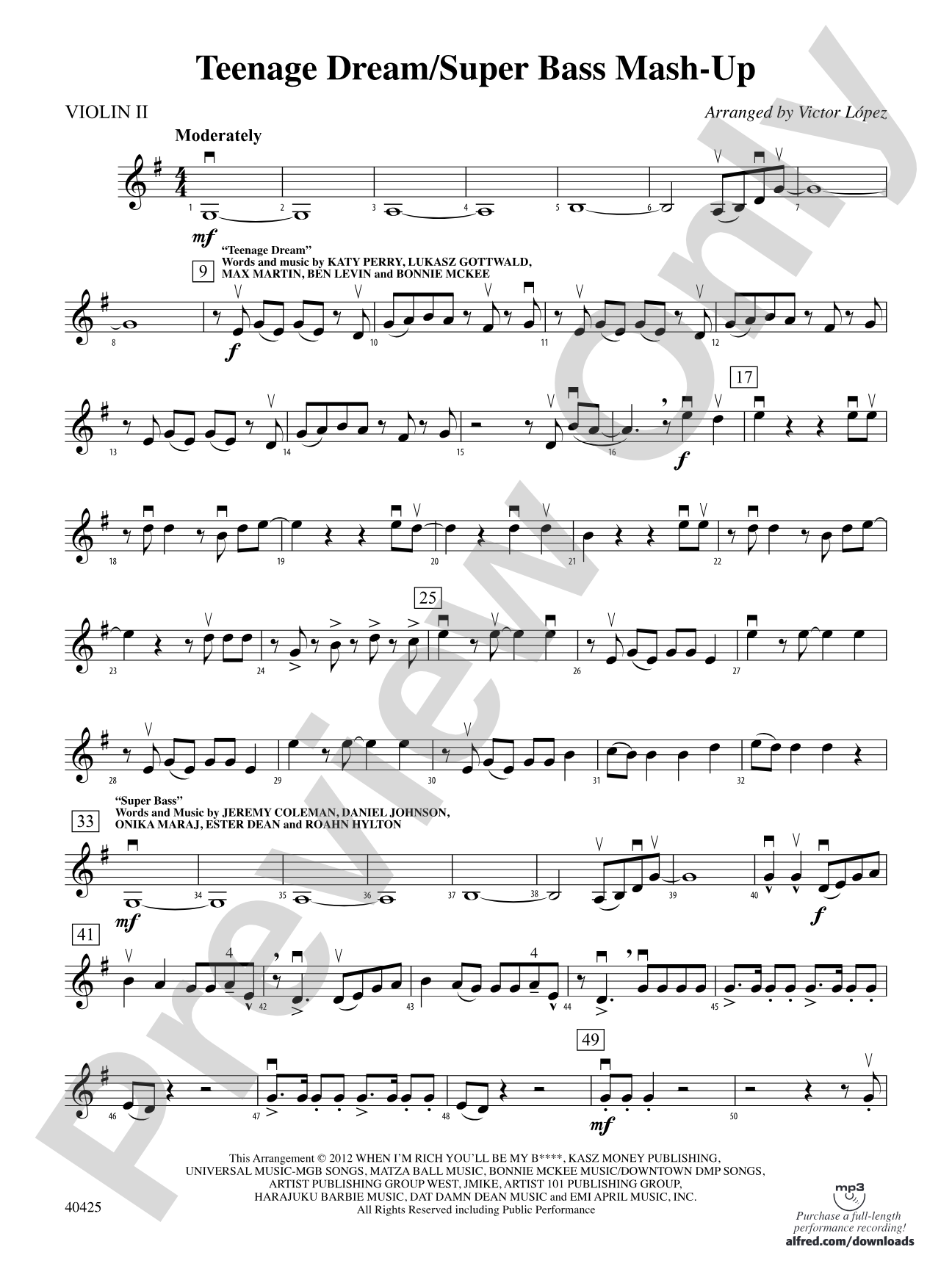 Teenage Dream / Super Bass Mash-Up: 2nd Violin