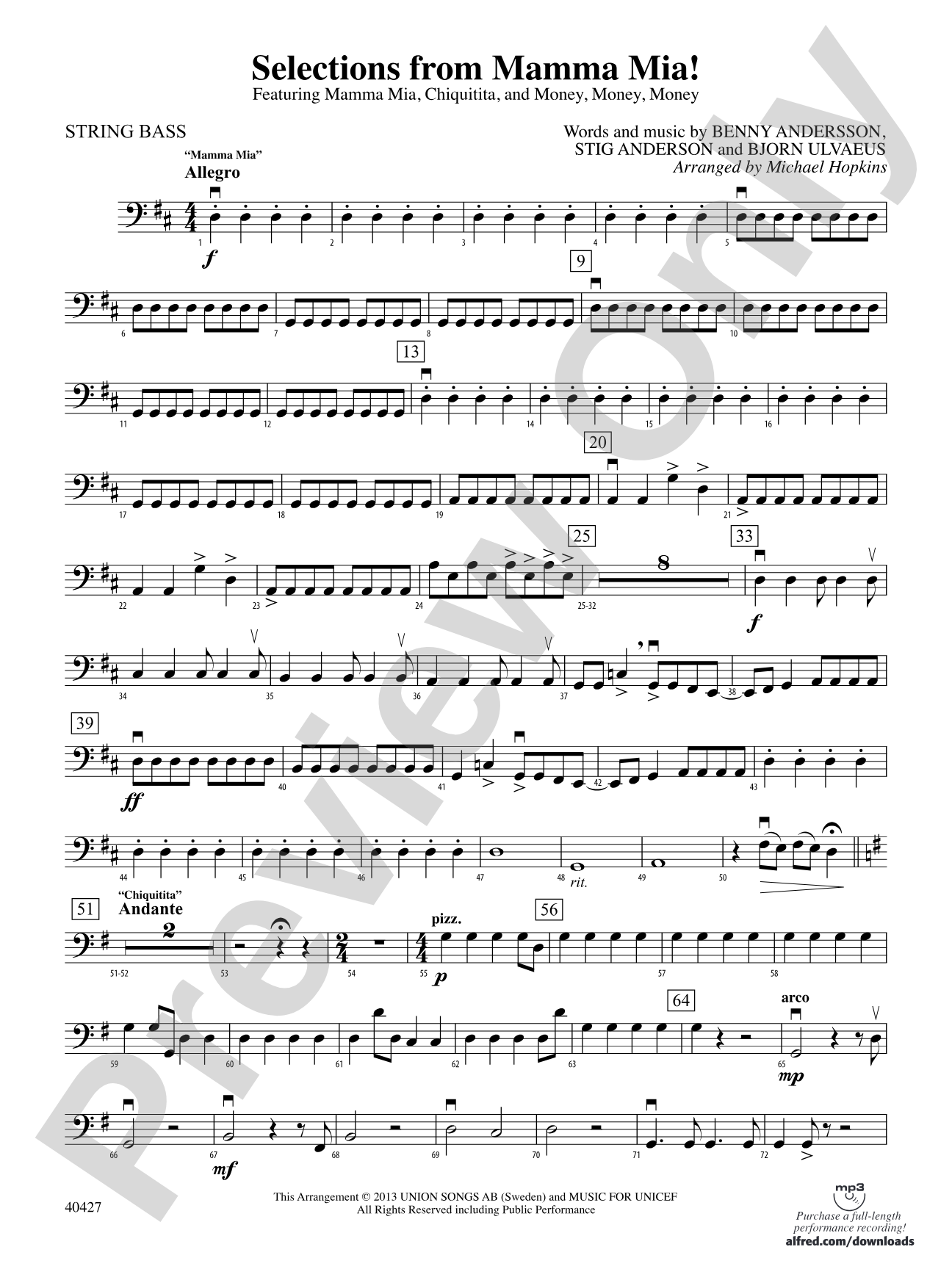Mamma Mia!, Selections from: String Bass