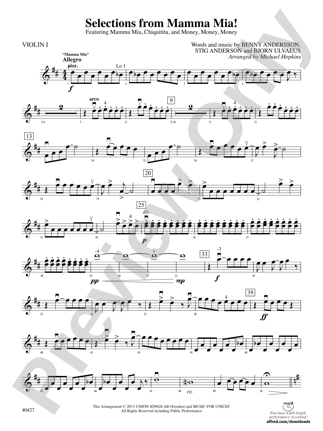 Mamma Mia!, Selections from: 1st Violin