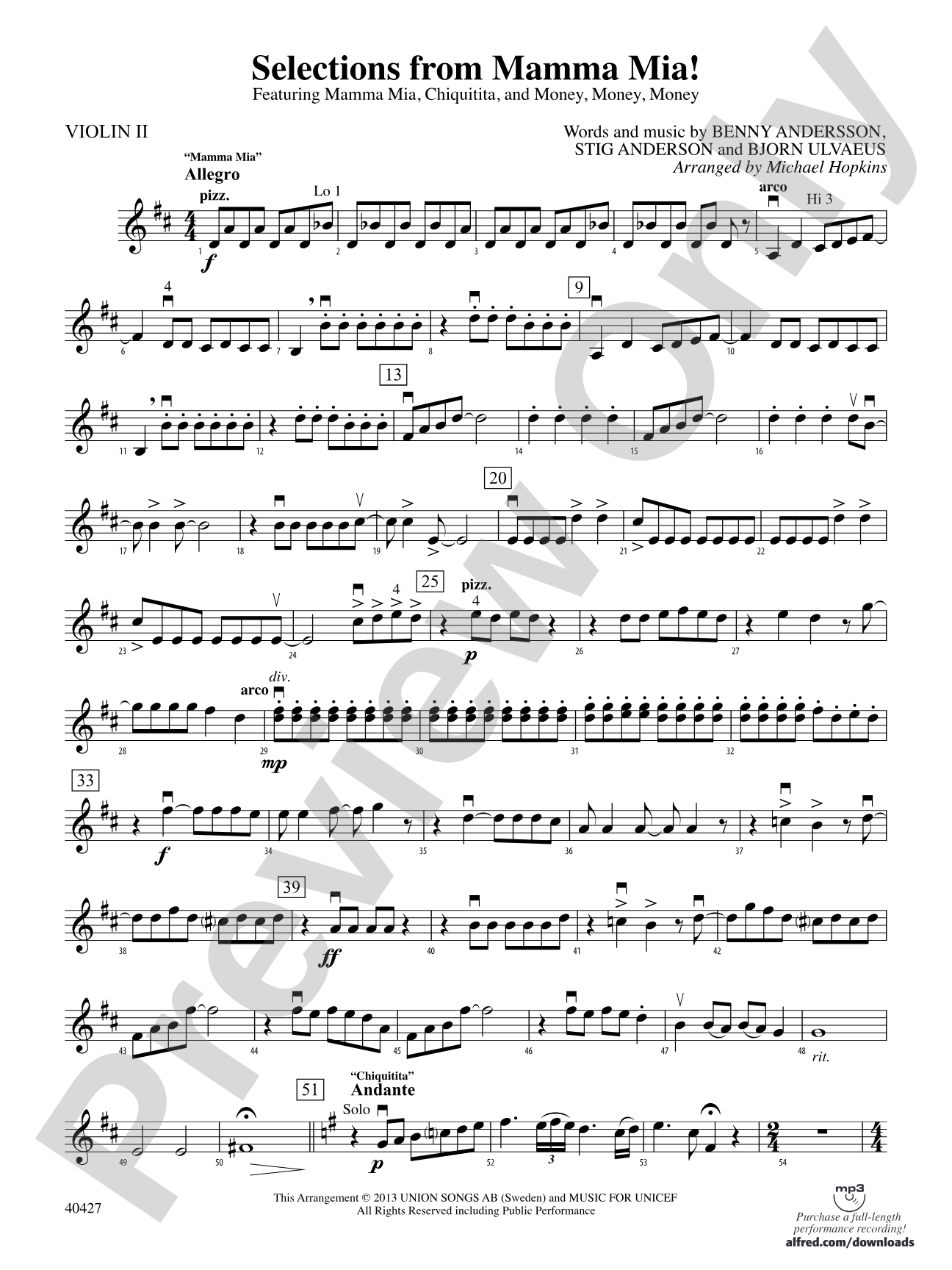 Mamma Mia!, Selections from: 2nd Violin