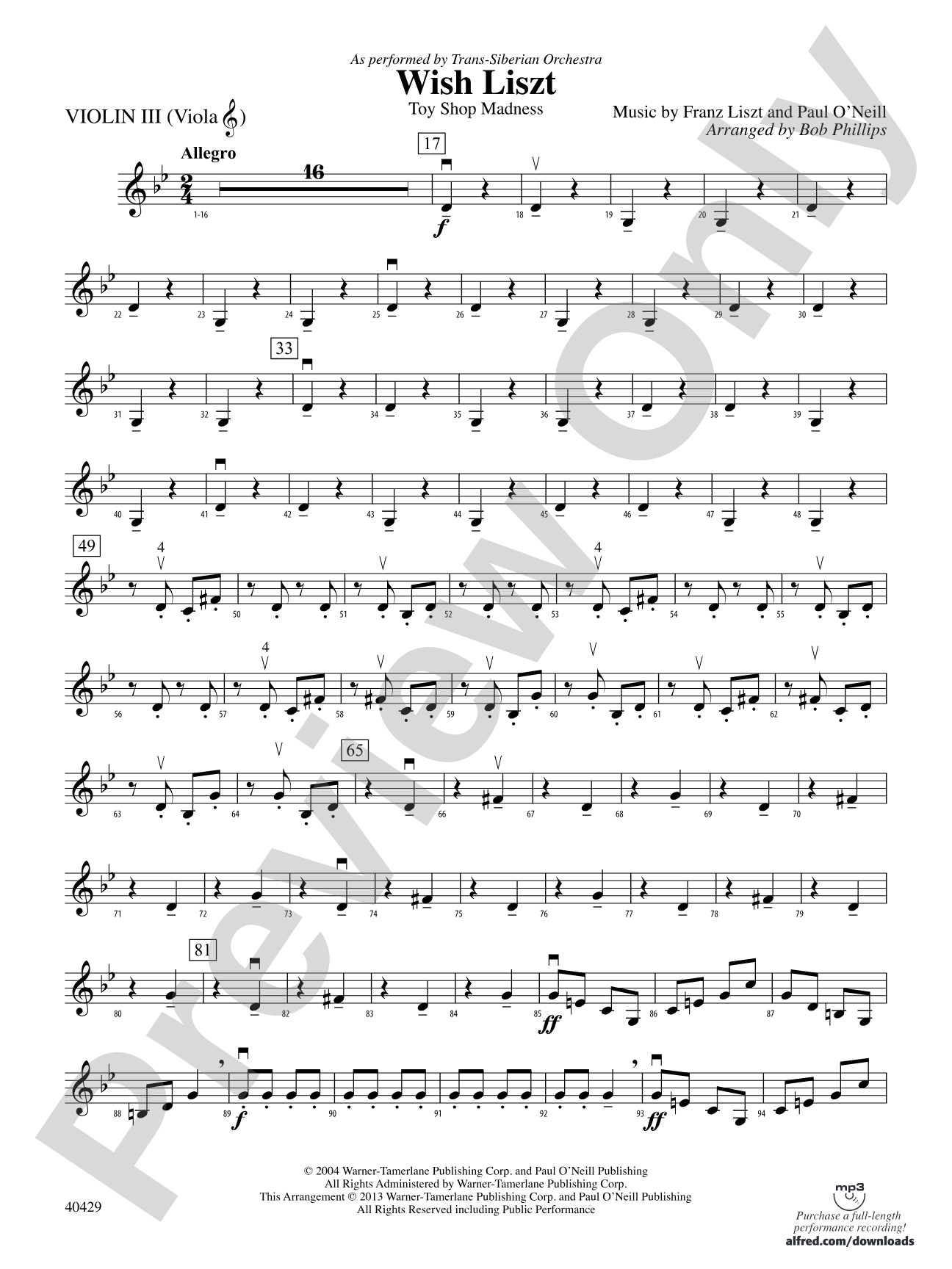 Wish Liszt: 3rd Violin (Viola [TC])