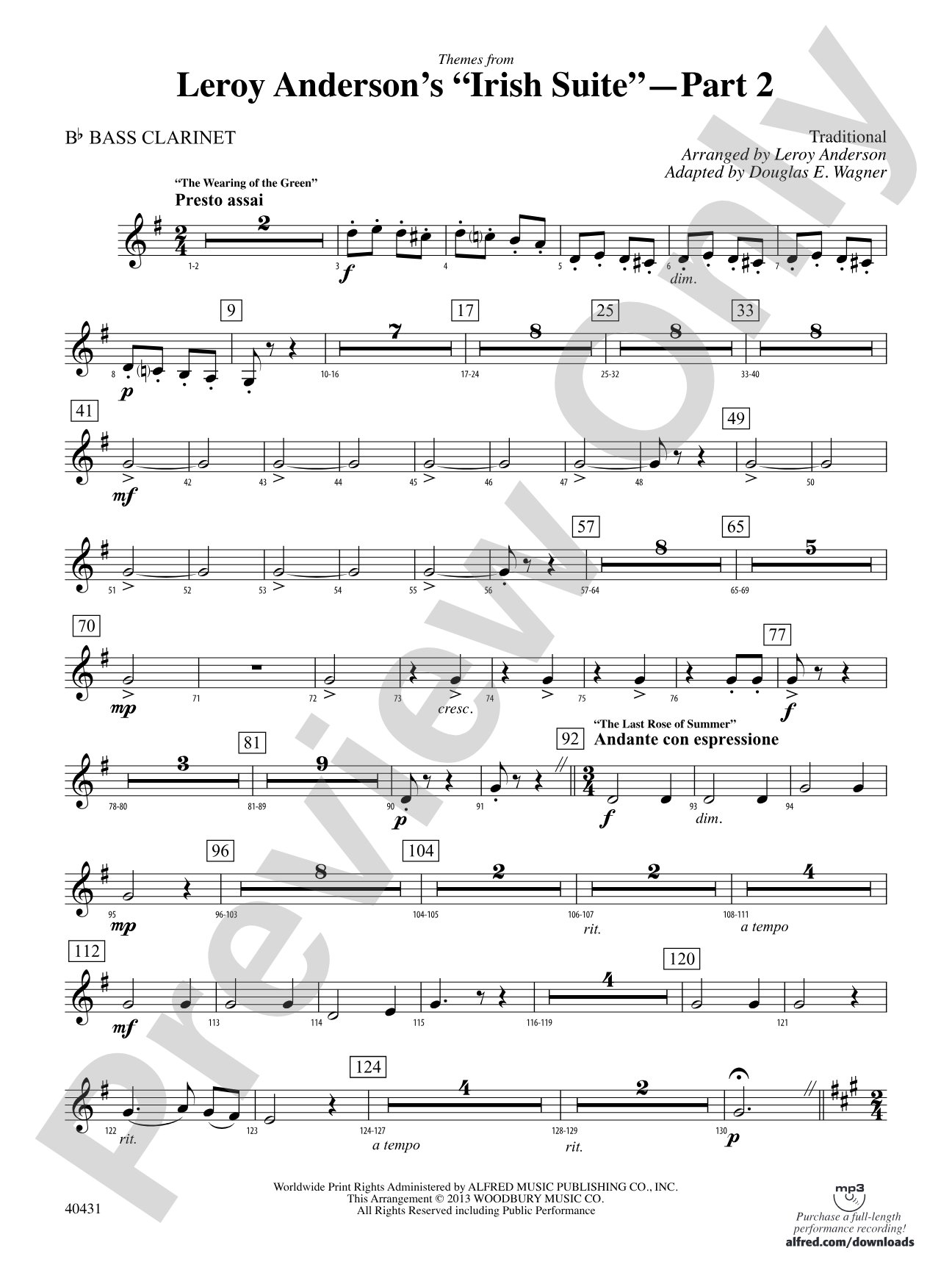 Leroy Anderson's Irish Suite, Part 2 (Themes from): B-flat Bass Clarinet