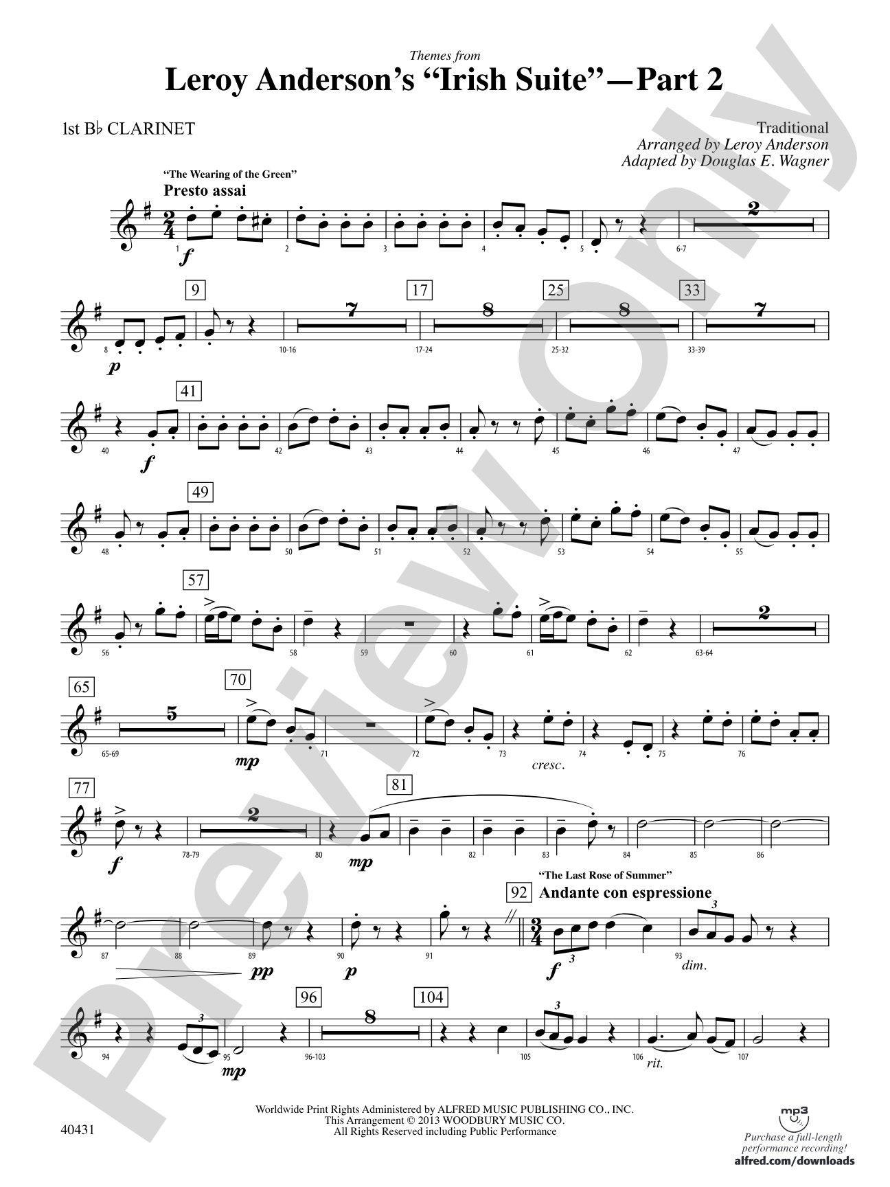 Leroy Anderson's Irish Suite, Part 2 (Themes from): 1st B-flat Clarinet