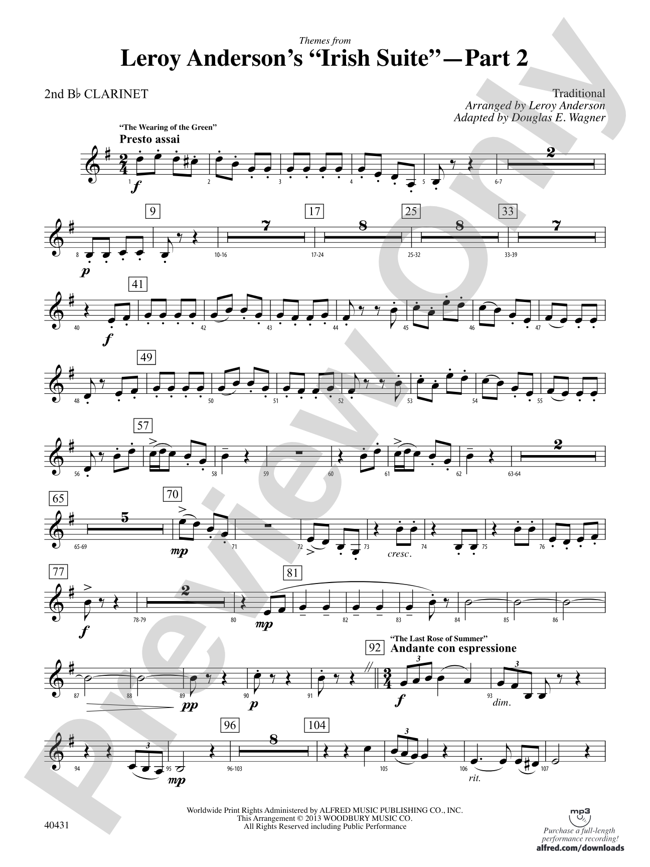 Leroy Anderson's Irish Suite, Part 2 (Themes from): 2nd B-flat Clarinet