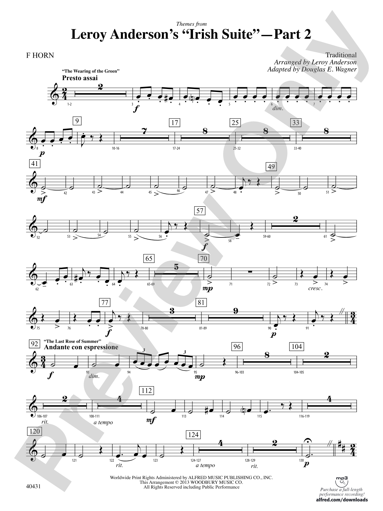 Leroy Anderson's Irish Suite, Part 2 (Themes from): 1st F Horn