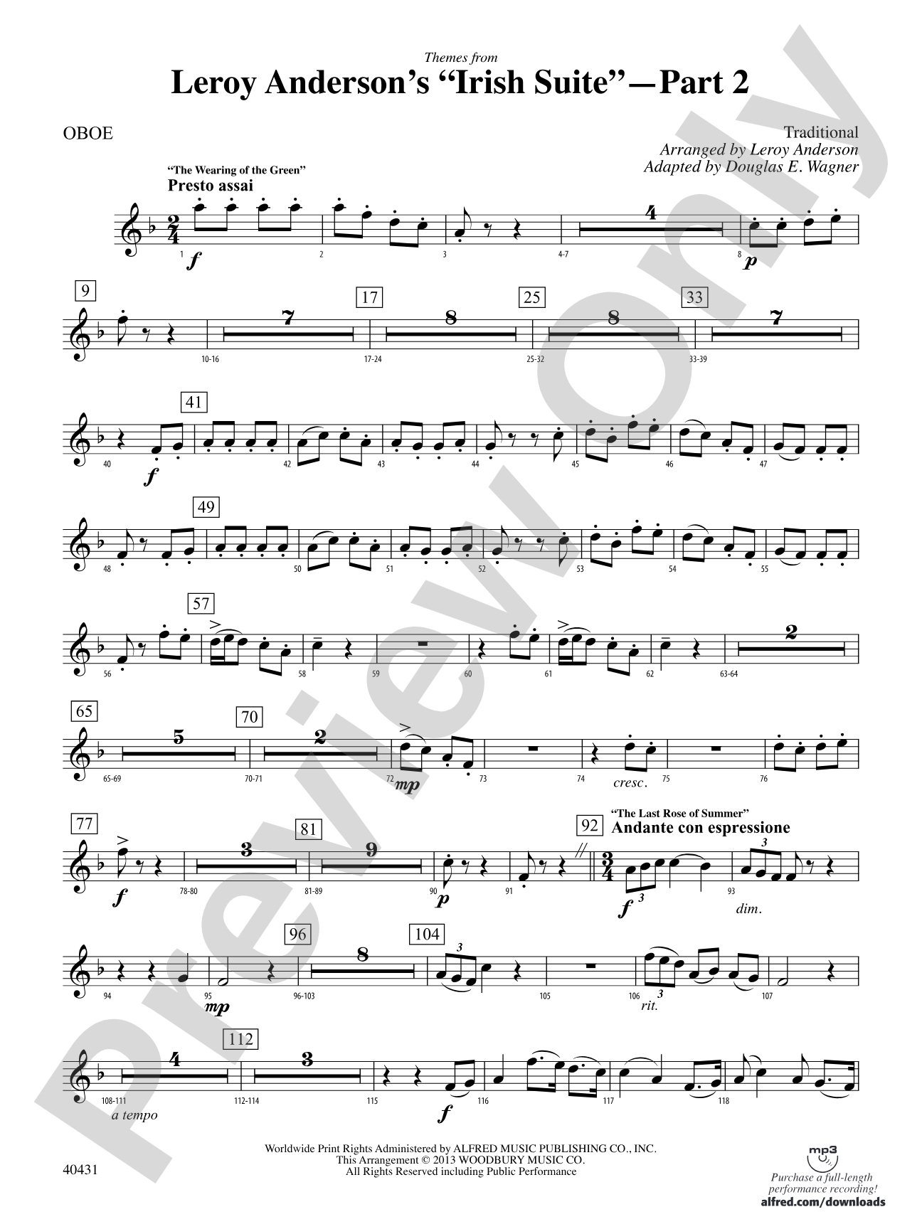 Leroy Anderson's Irish Suite, Part 2 (Themes from): Oboe