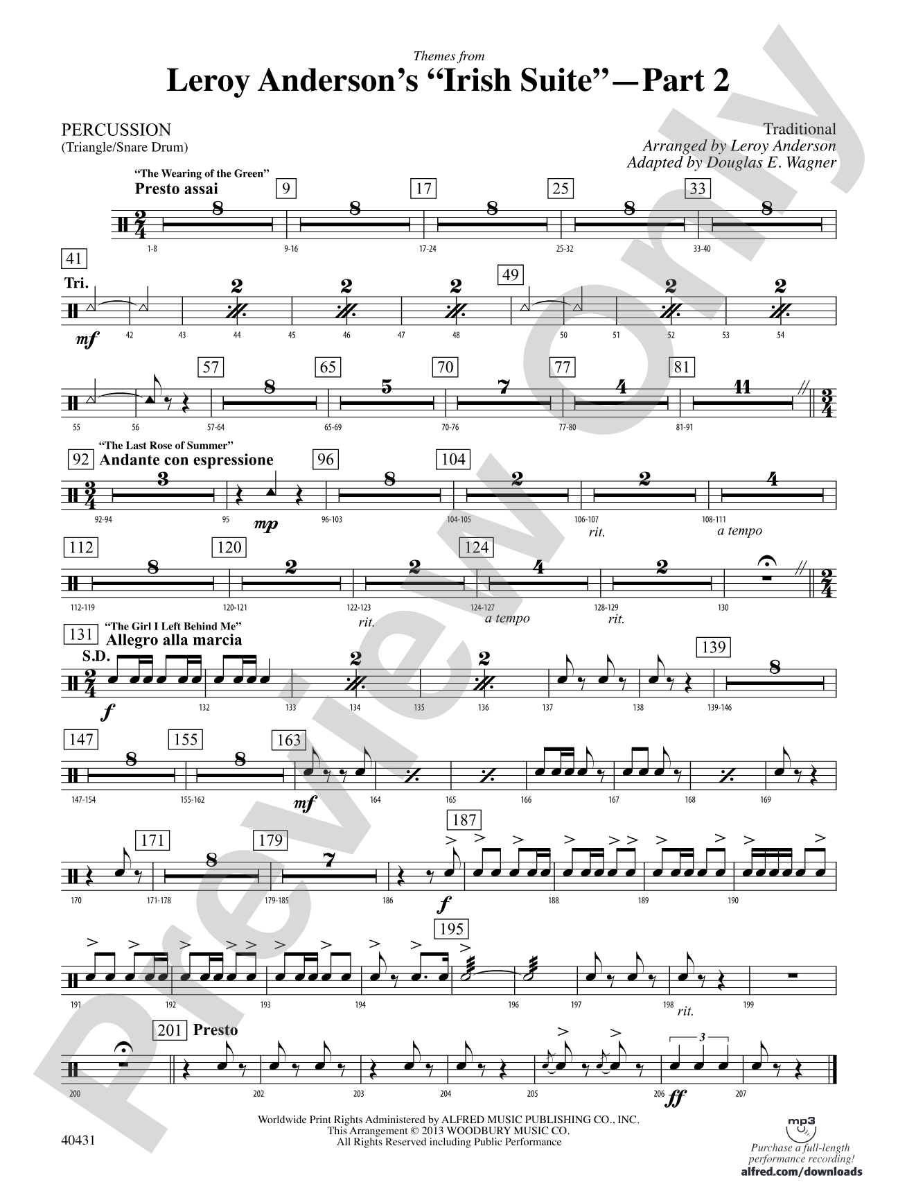 Leroy Anderson's Irish Suite, Part 2 (Themes from): 1st Percussion