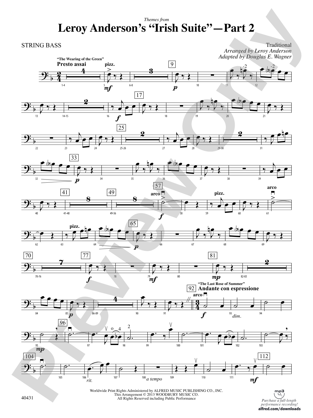 Leroy Anderson's Irish Suite, Part 2 (Themes from): String Bass