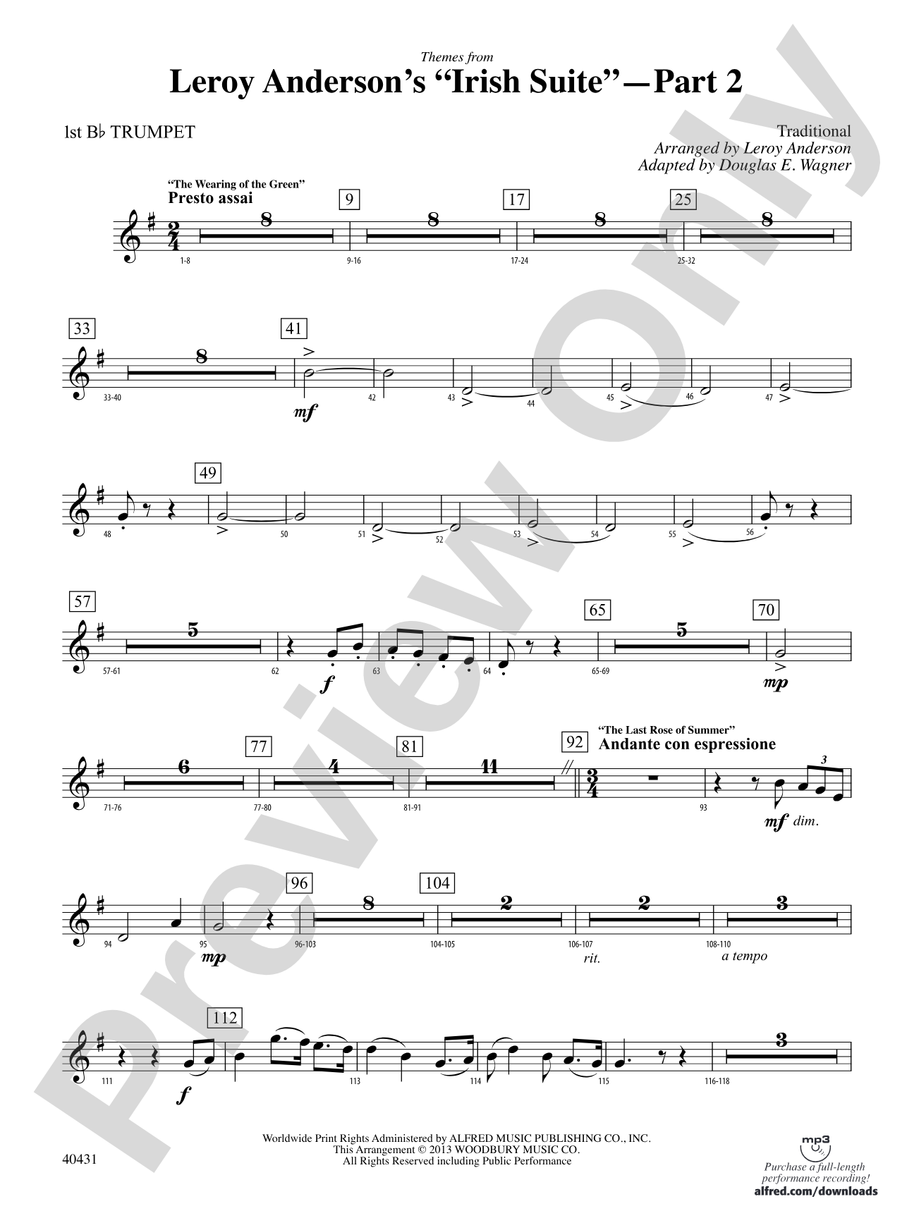 Leroy Anderson's Irish Suite, Part 2 (Themes from): 1st B-flat Trumpet