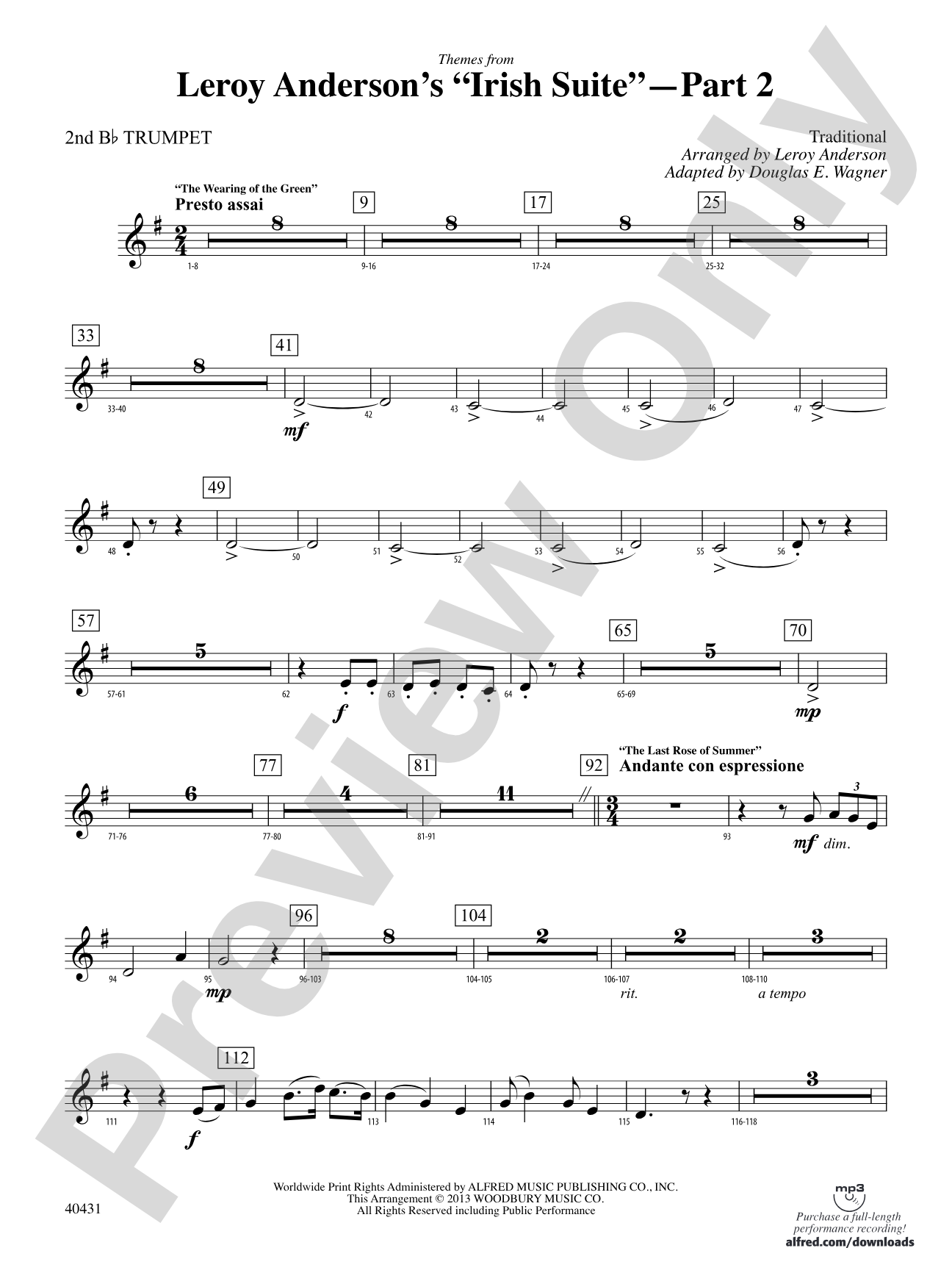 Leroy Anderson's Irish Suite, Part 2 (Themes from): 2nd B-flat Trumpet