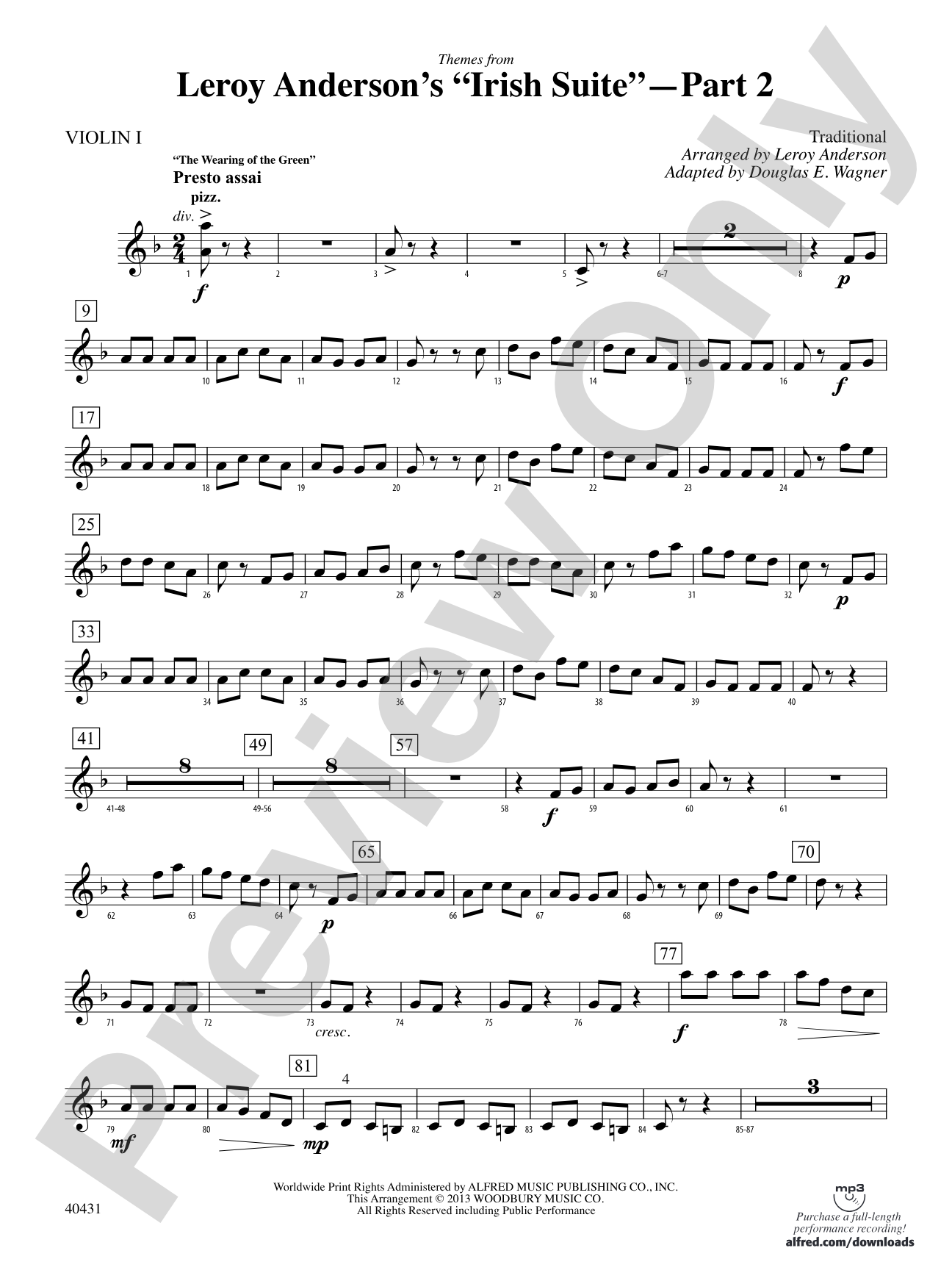 Leroy Anderson's Irish Suite, Part 2 (Themes from): 1st Violin