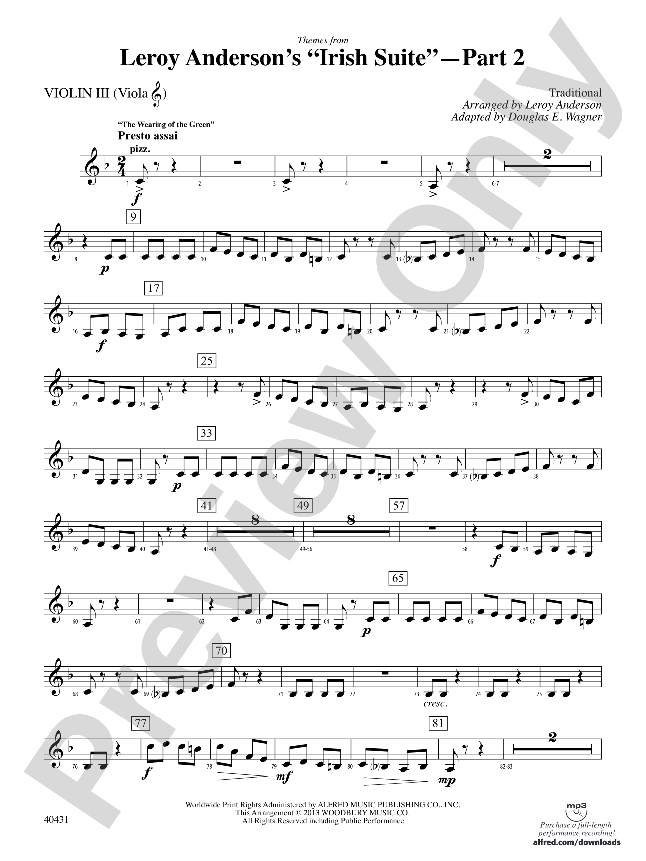 Leroy Anderson's Irish Suite, Part 2 (Themes from): 3rd Violin (Viola [TC])