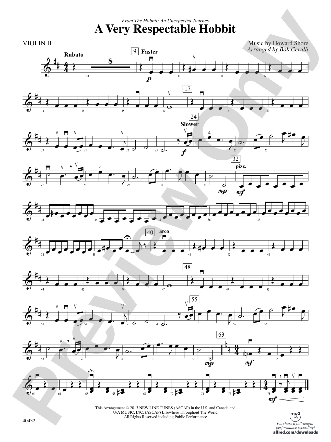 A Very Respectable Hobbit (from The Hobbit: An Unexpected Journey): 2nd Violin