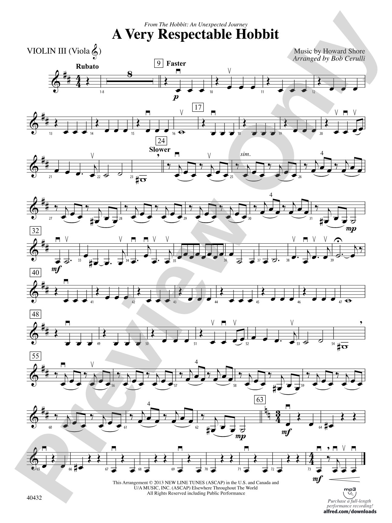A Very Respectable Hobbit (from The Hobbit: An Unexpected Journey): 3rd Violin (Viola [TC])